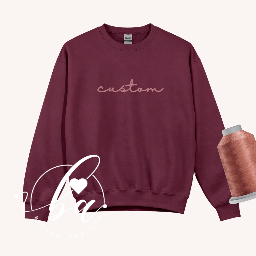Customizable Script Embroidered Classic Crew Neck Sweater