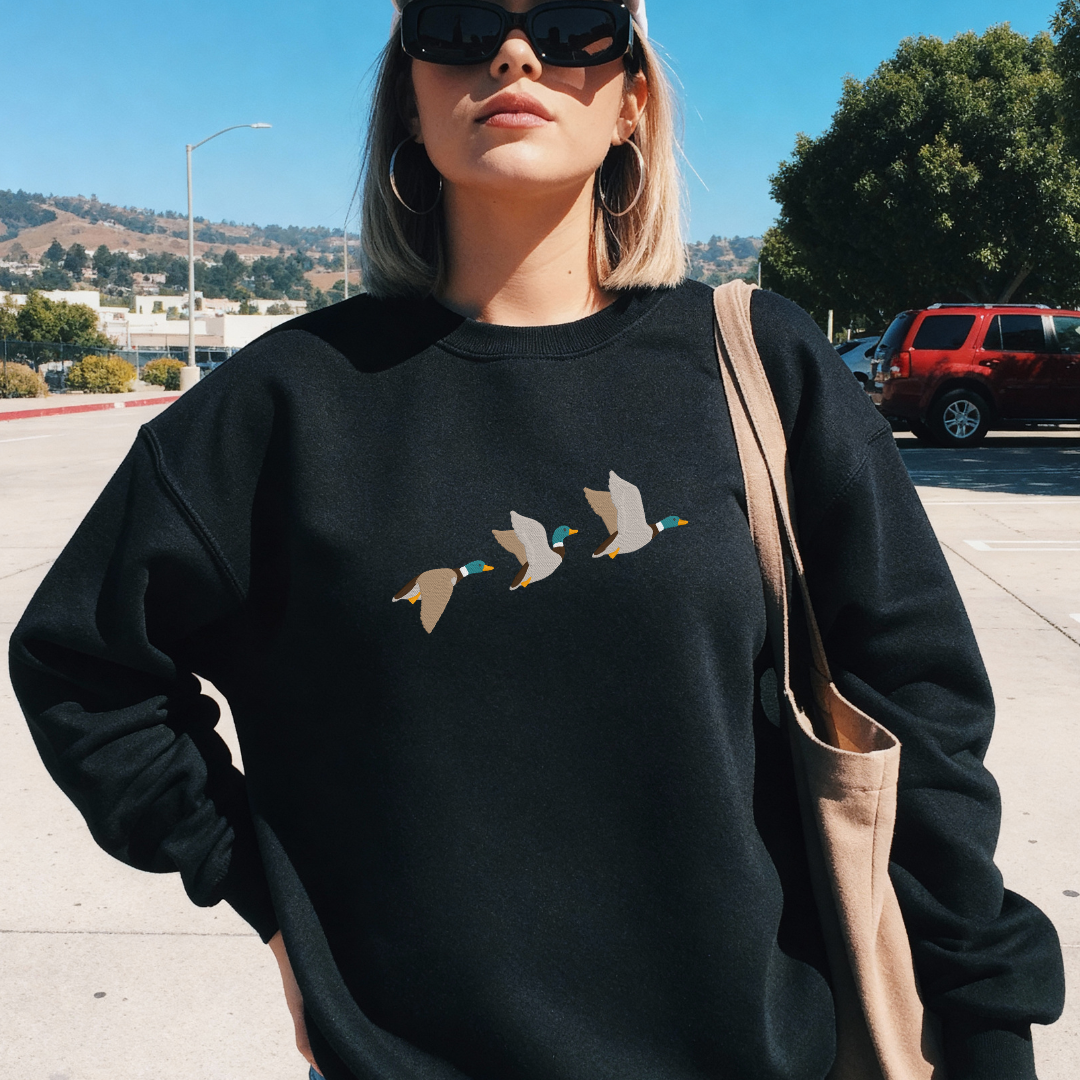 3 Flying Mallards Embroidered Classic Crew