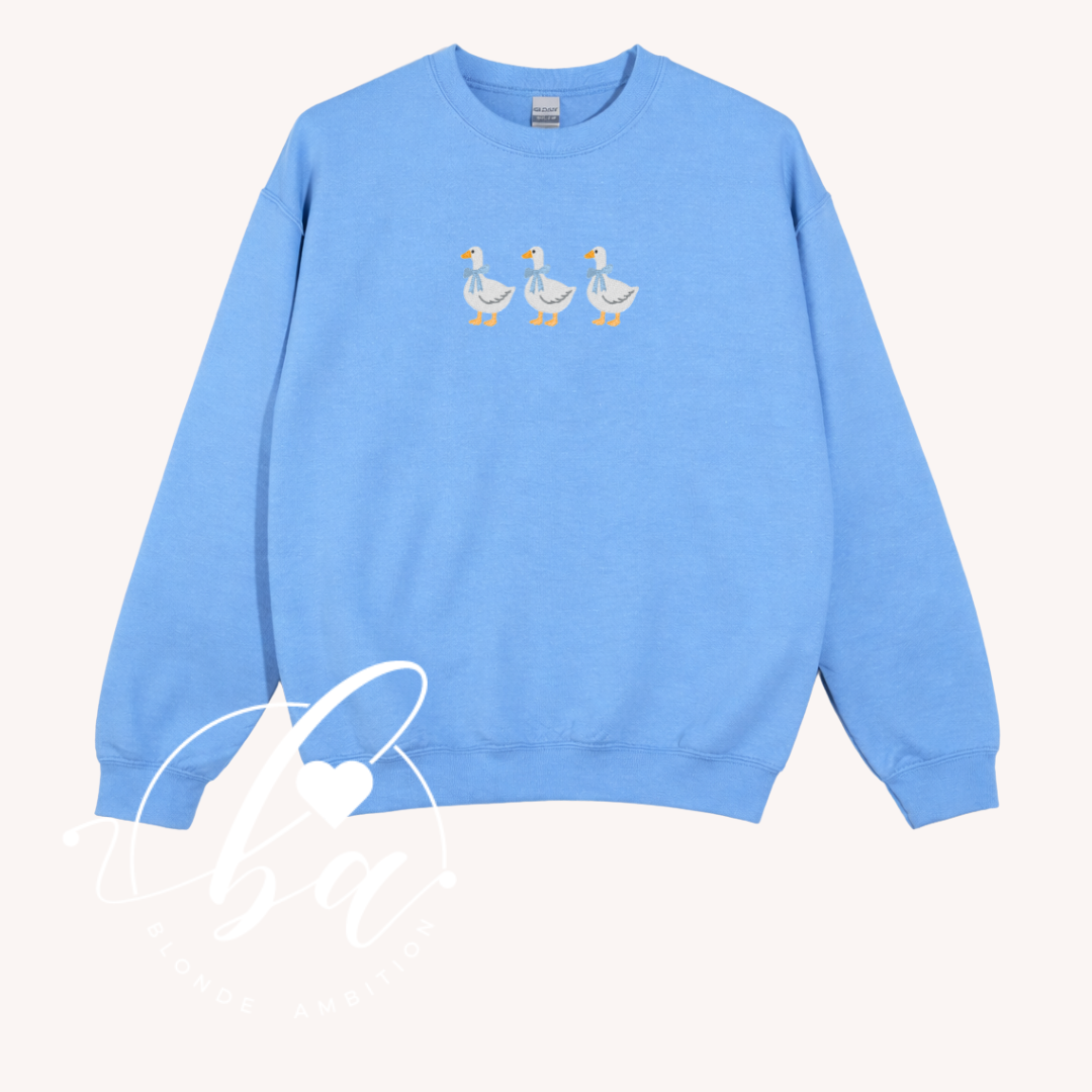 3 Geese Embroidered Classic Crew Neck
