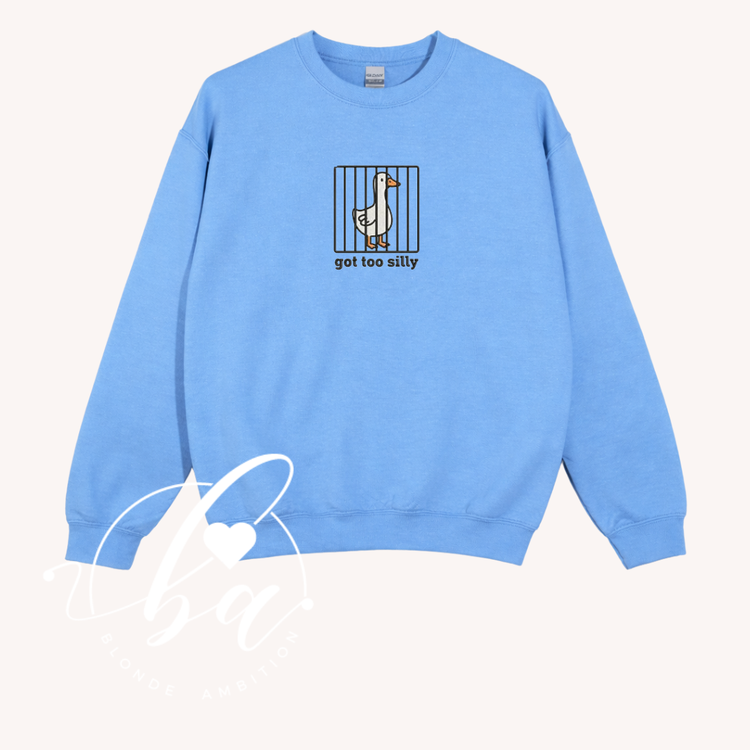 Got Too Silly Embroidered Classic Crew Neck Sweater