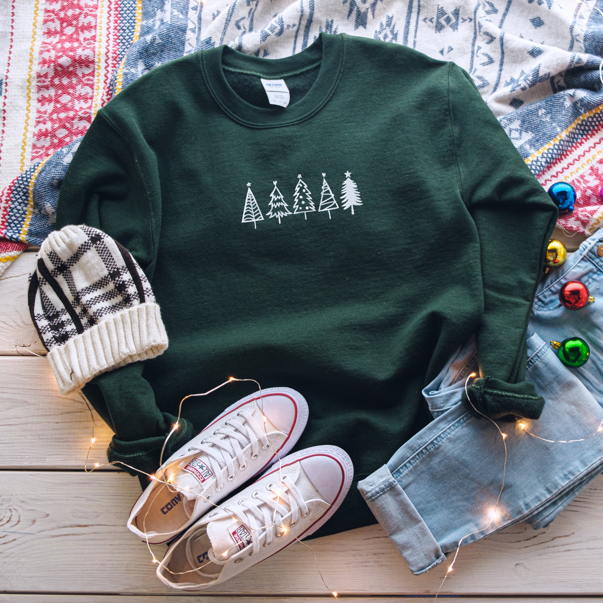 Embroidered Christmas Trees Classic Crew Neck {SMALL BUSINESS SATURDAY DEAL - 1 DAY ONLY!}