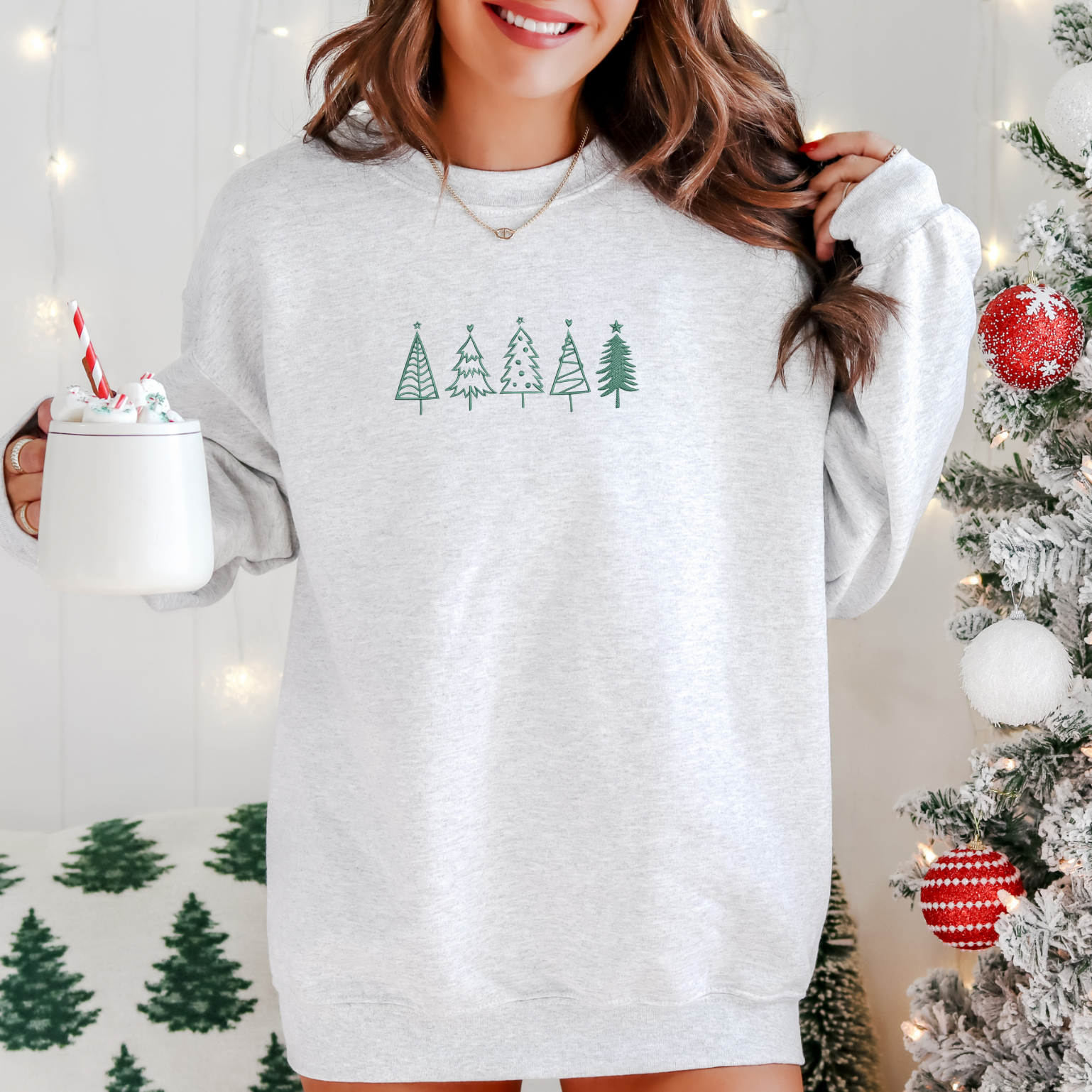 Embroidered Christmas Trees Classic Crew Neck {SMALL BUSINESS SATURDAY DEAL - 1 DAY ONLY!}