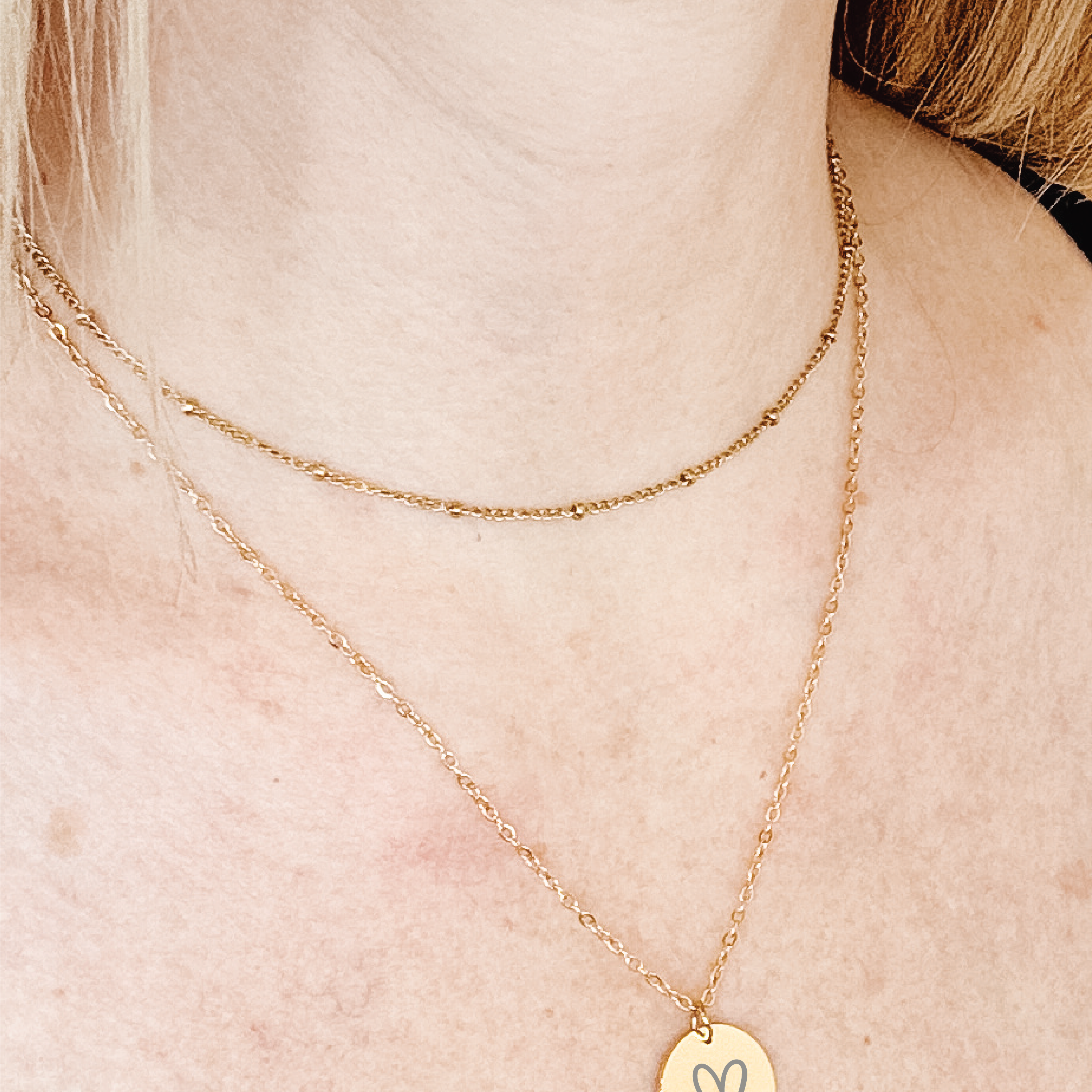 Engraved Heart on Layered Pendant Necklace