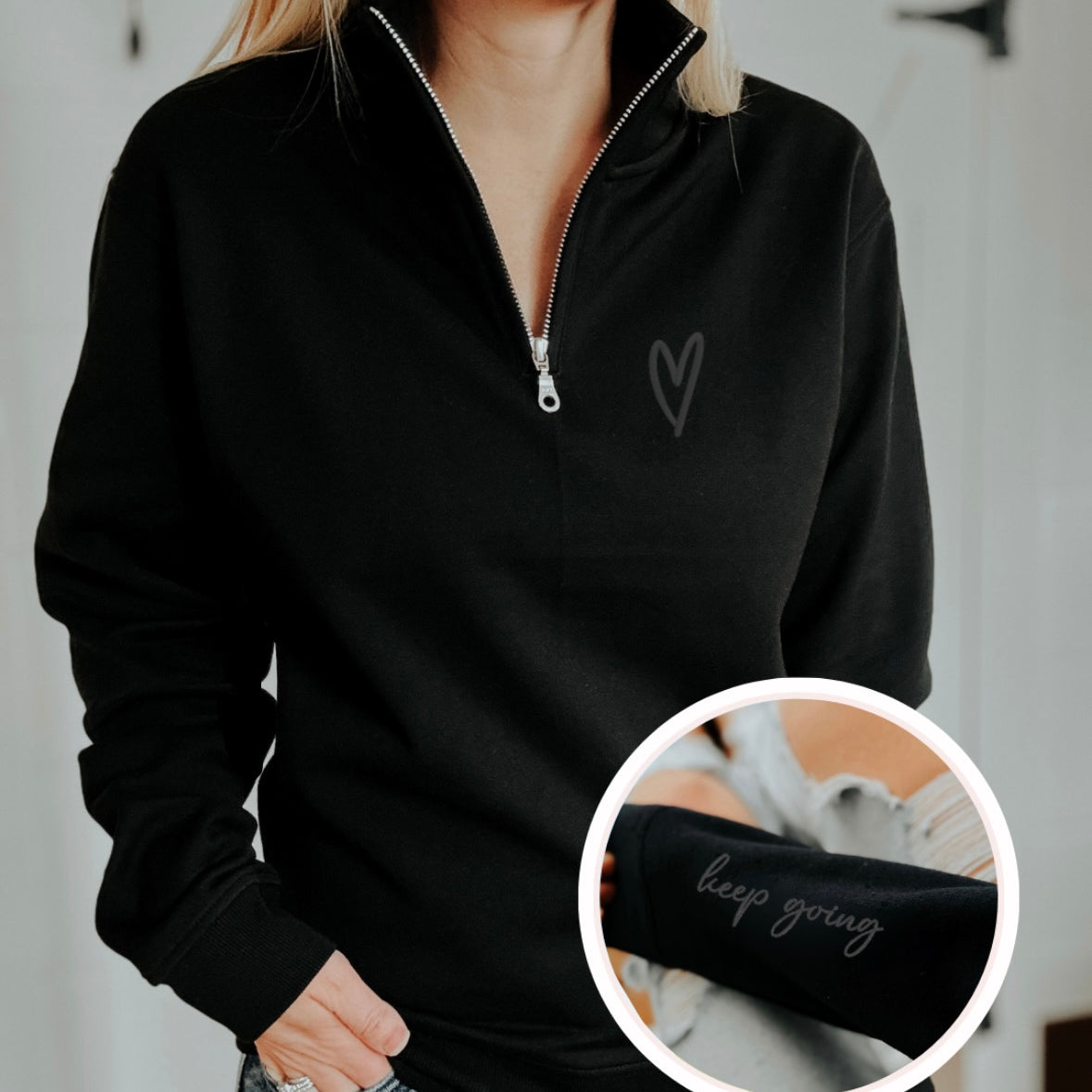 Keep Going Embroidered Ultimate 1/4 Zip Sweater