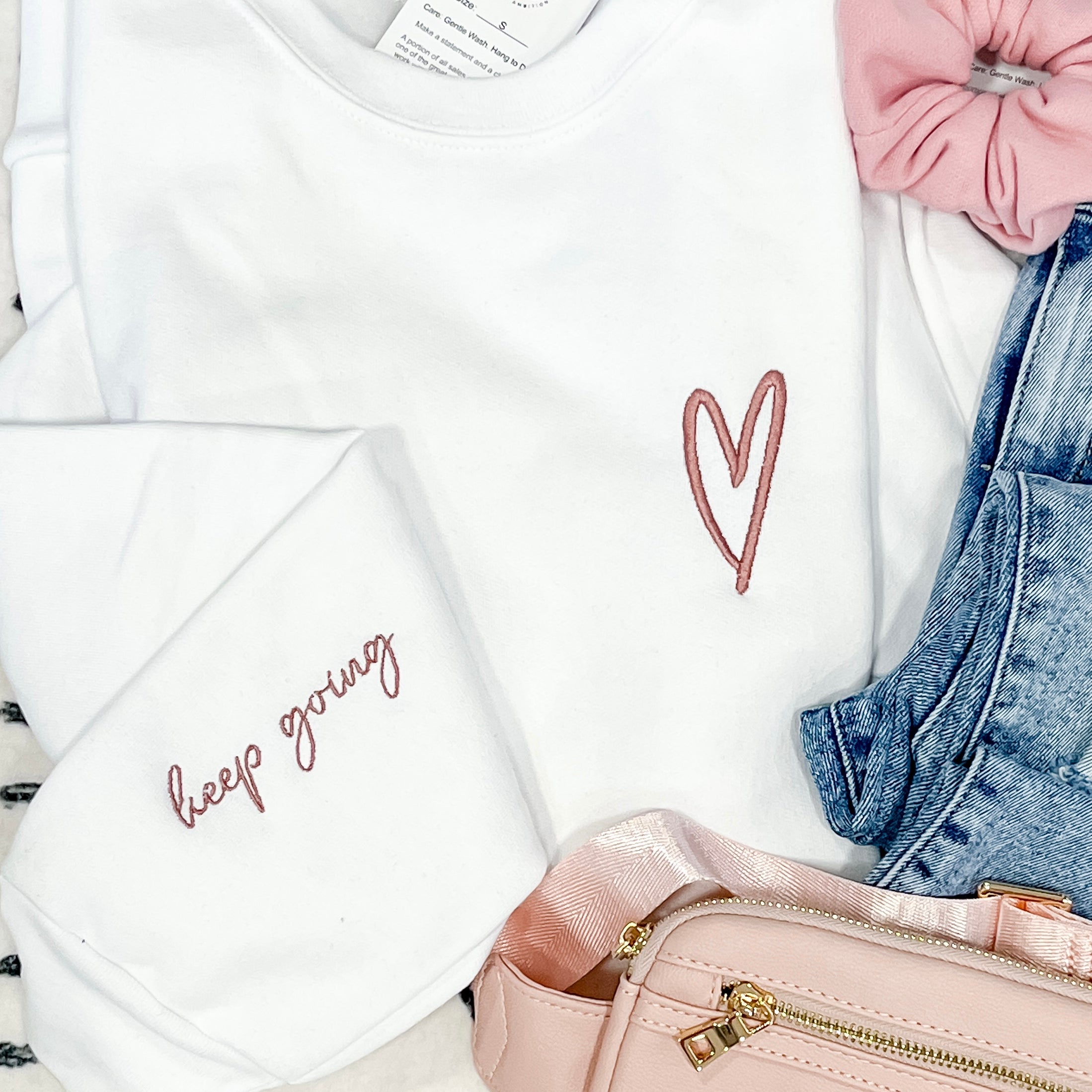 Keep Going Embroidered Cozy Crew Neck Sweater