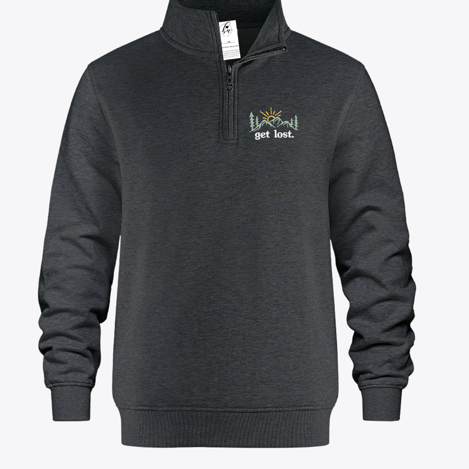 Get Lost Embroidered 1/4 Zip Sweater