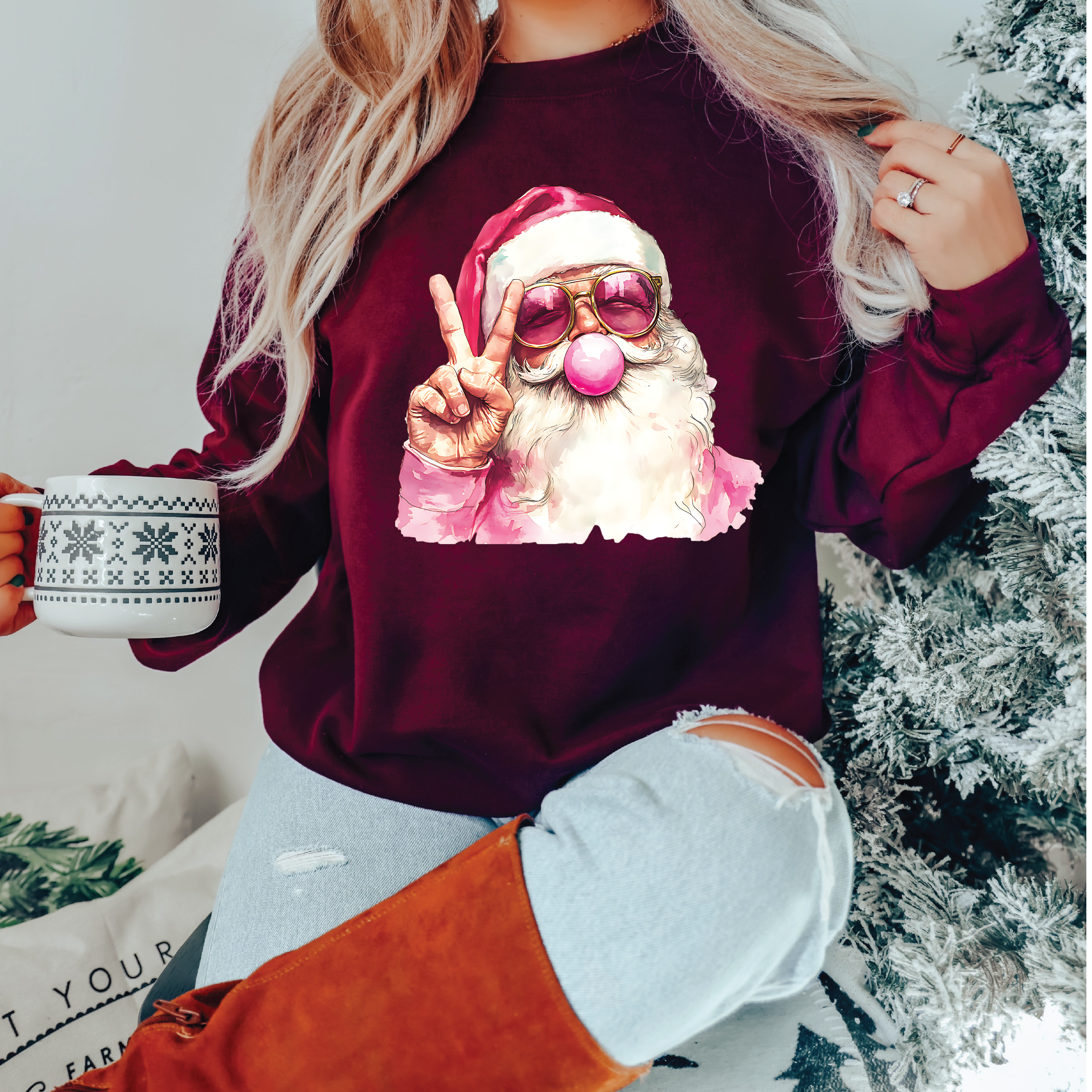 Bubblegum Santa Classic Crew Neck Sweater