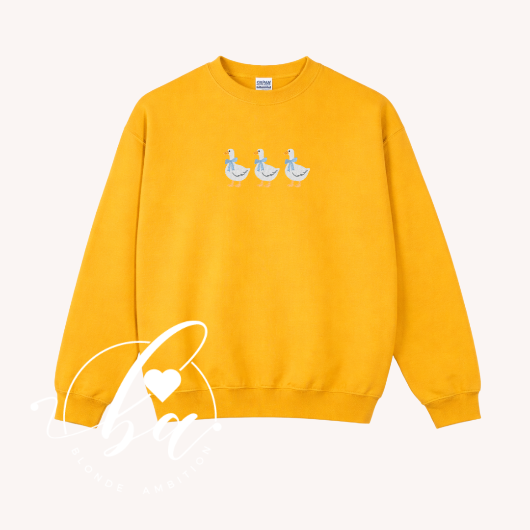 3 Geese Embroidered Classic Crew Neck