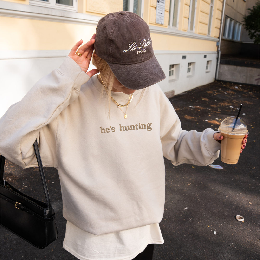 He's Hunting Embroidered Classic Crew