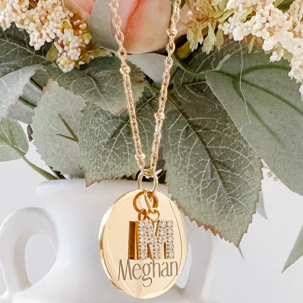Custom Engraved Name Pendant Necklace with CZ Initial Charm