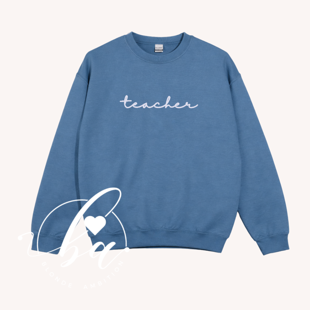 Customizable Script Embroidered Classic Crew Neck Sweater