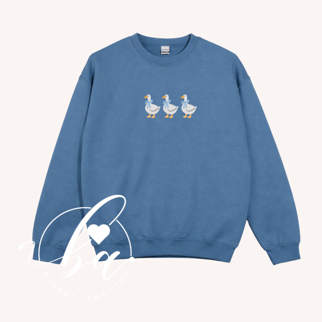 3 Geese Embroidered Classic Crew Neck