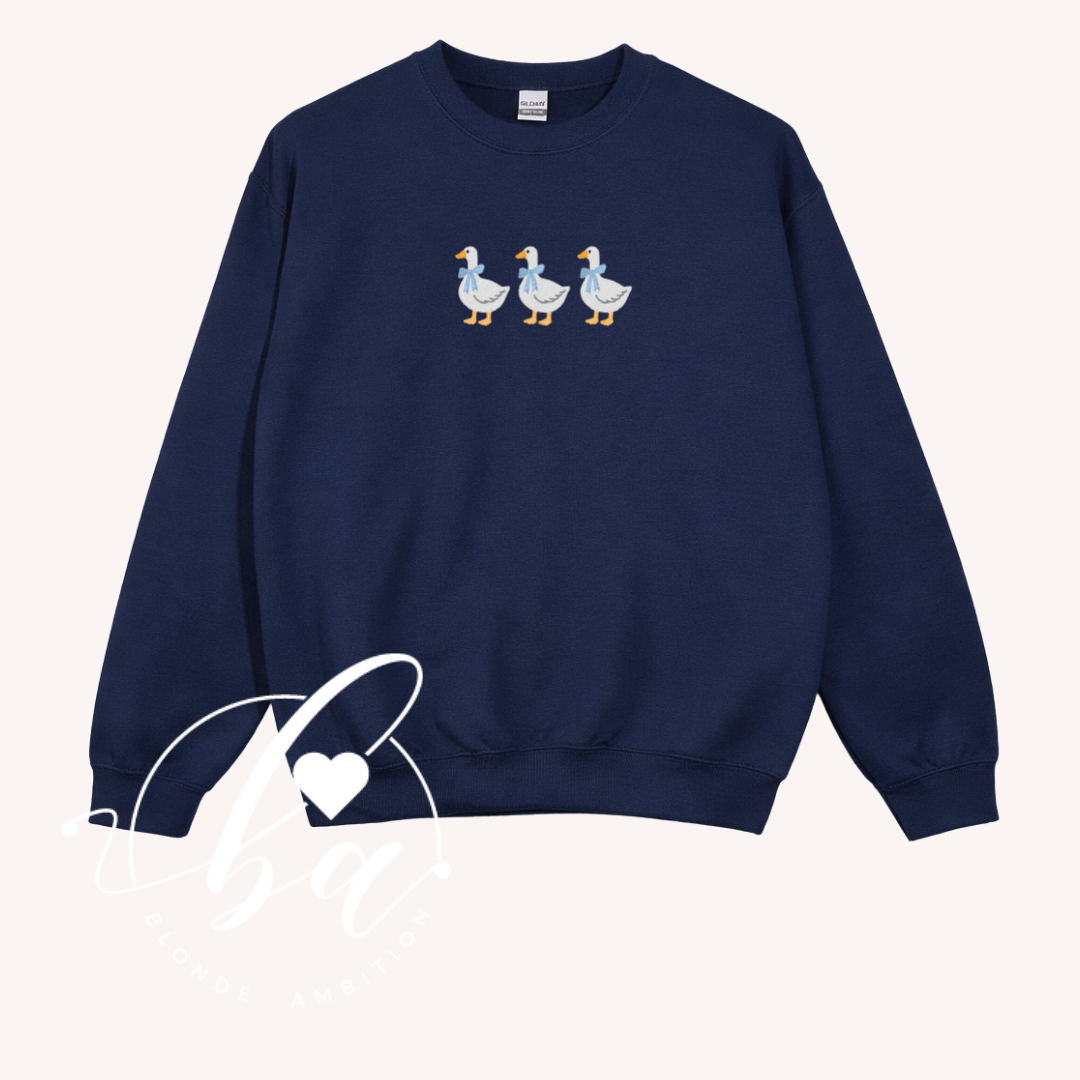 3 Geese Embroidered Classic Crew Neck