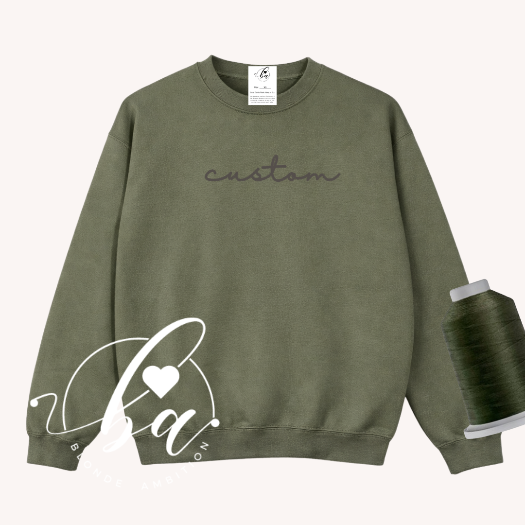 Customizable Script Embroidered Classic Crew Neck Sweater