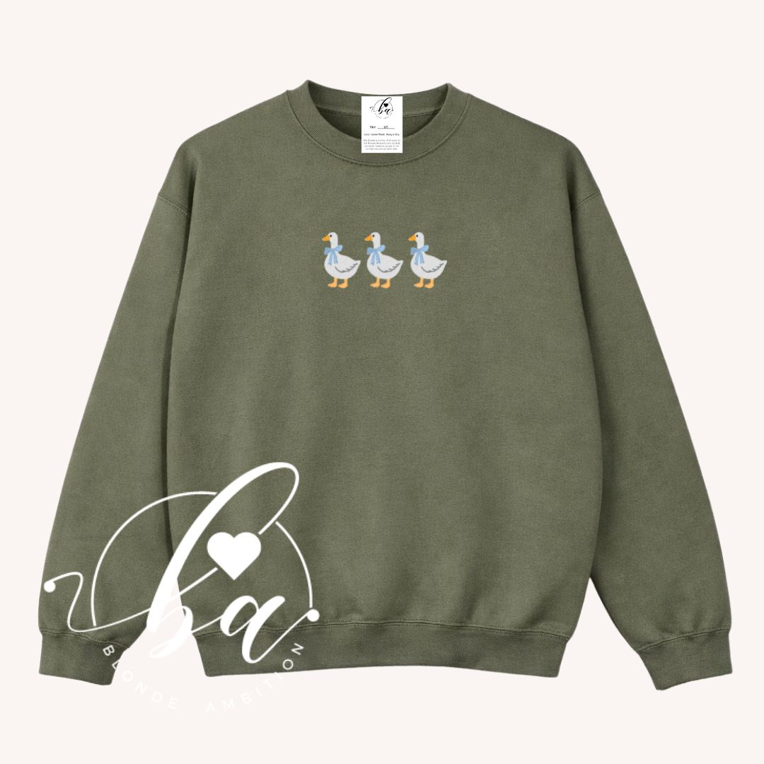 3 Geese Embroidered Classic Crew Neck