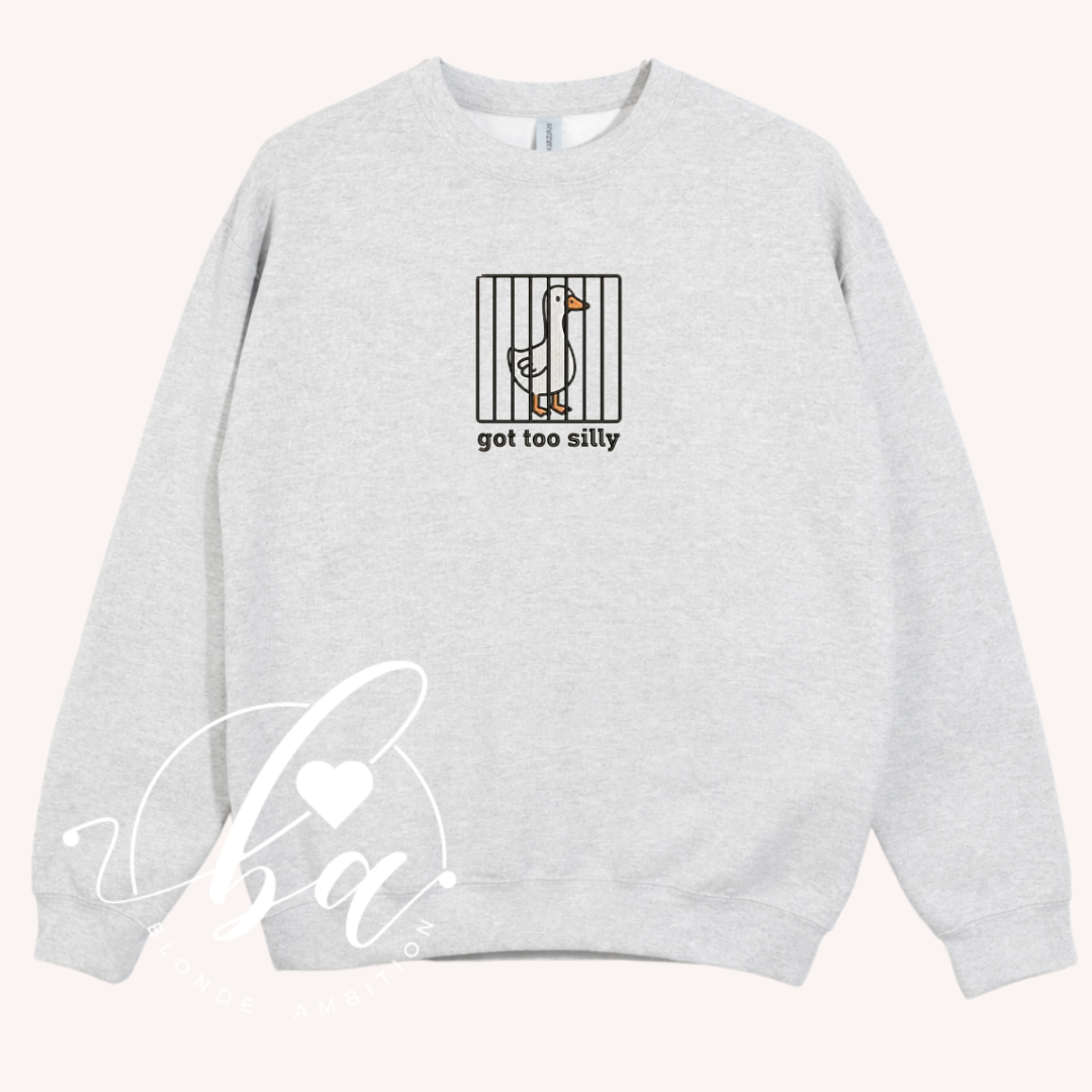 Got Too Silly Embroidered Classic Crew Neck Sweater