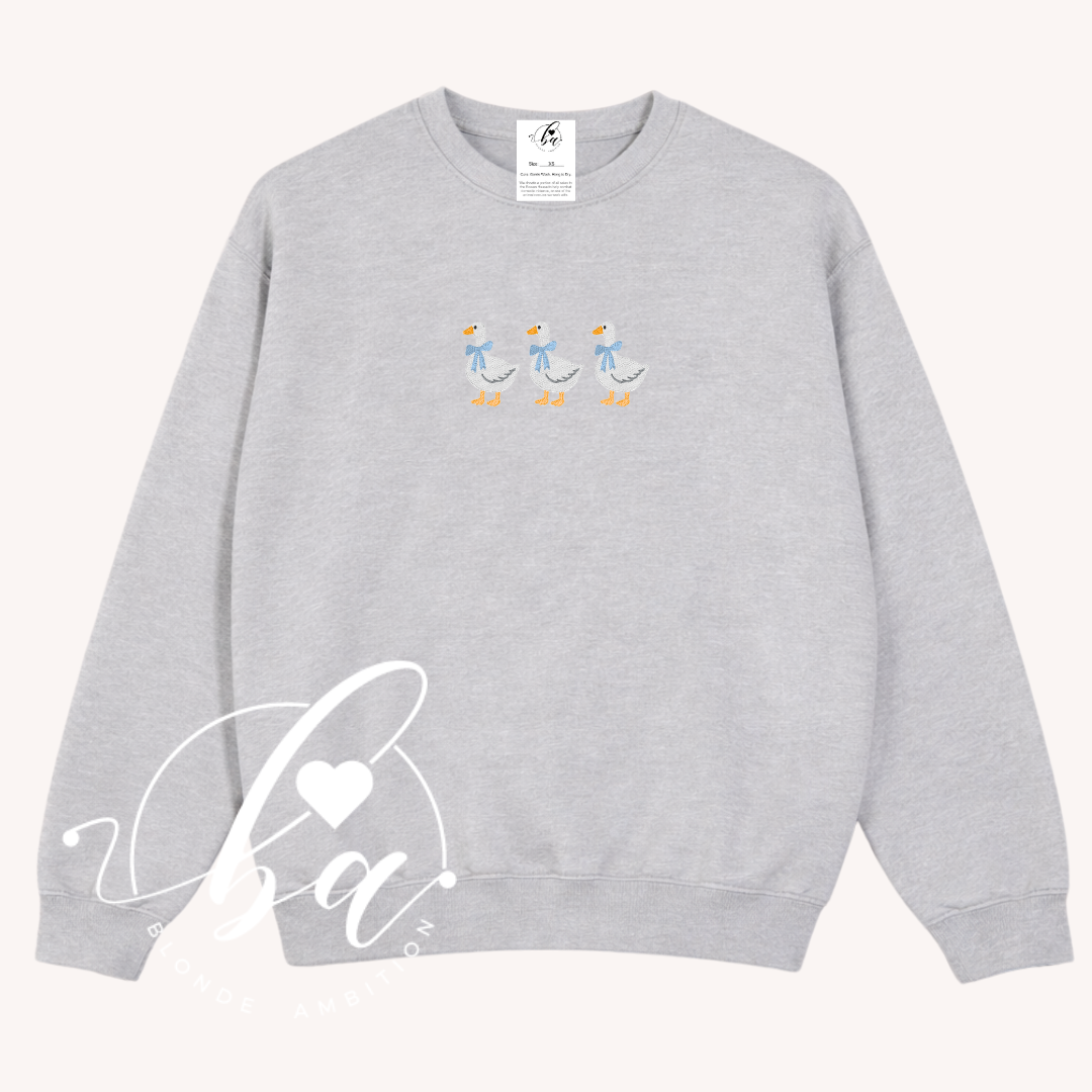 3 Geese Embroidered Classic Crew Neck