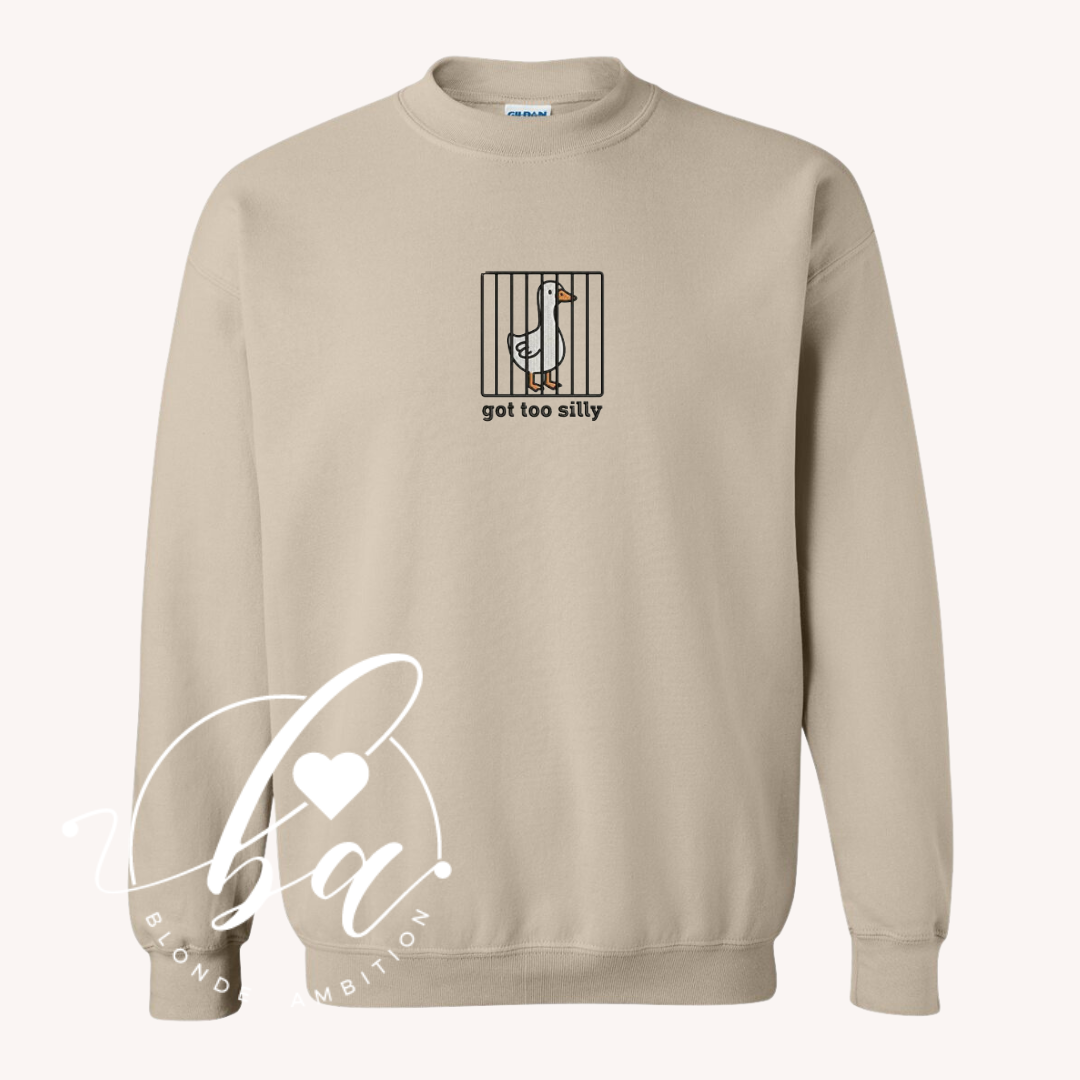 Got Too Silly Embroidered Classic Crew Neck Sweater