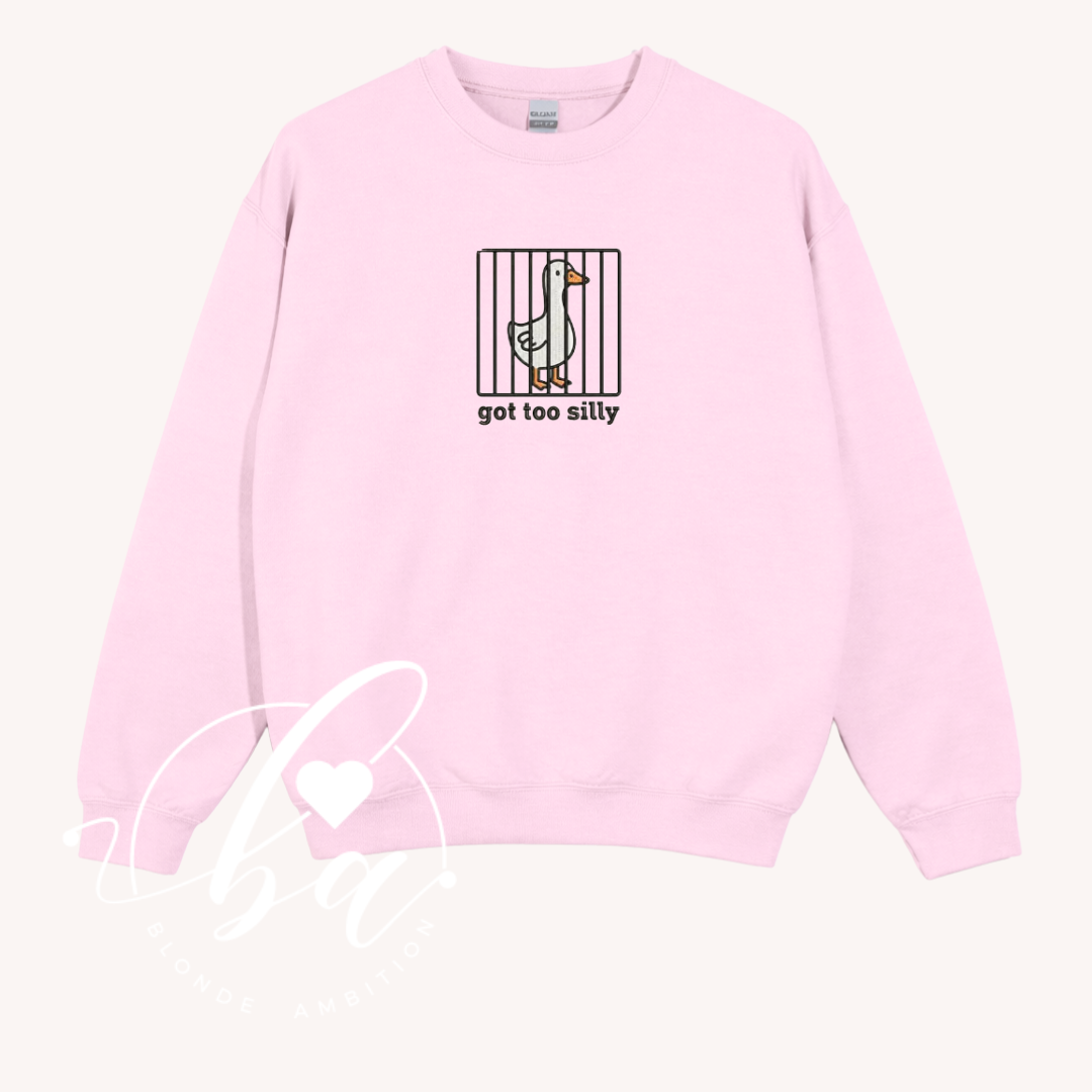 Got Too Silly Embroidered Classic Crew Neck Sweater