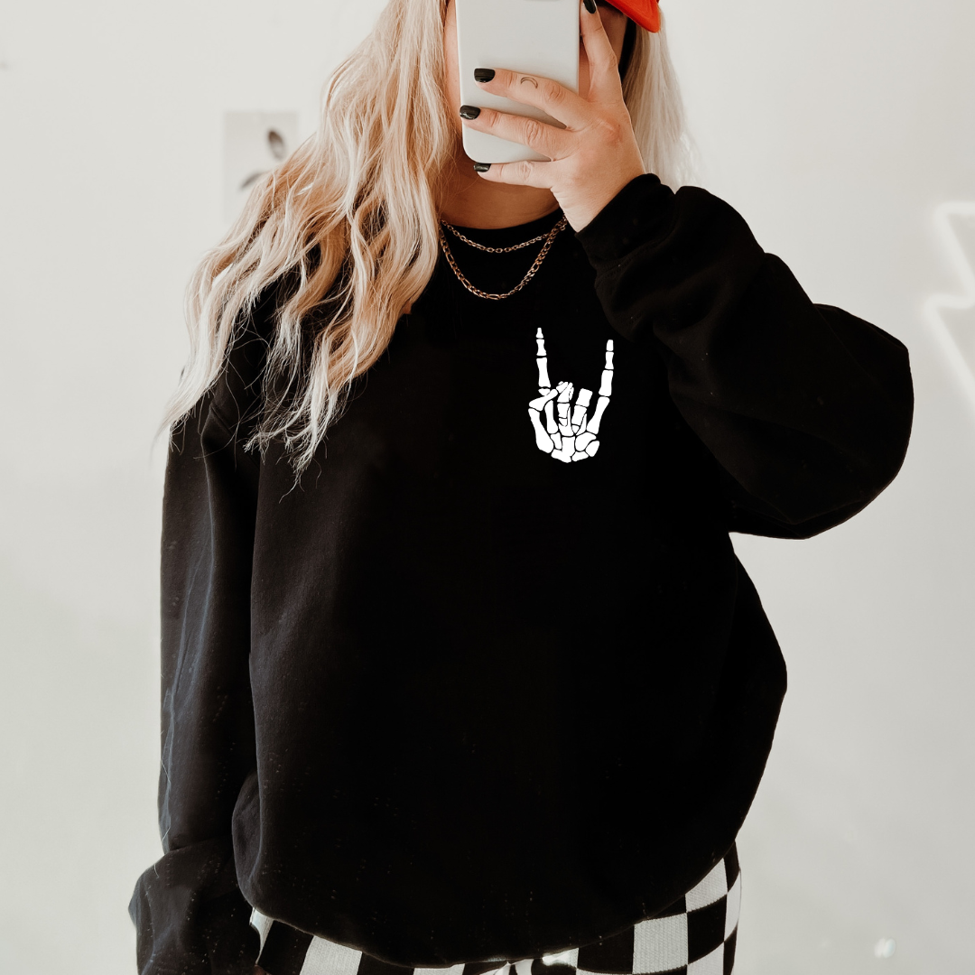 Rock On Skull Hand Classic Crew