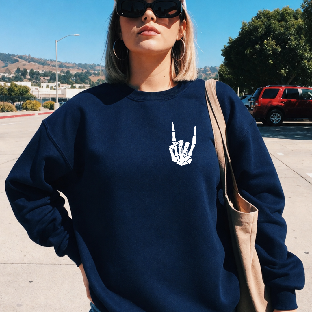 Rock On Skull Hand Classic Crew