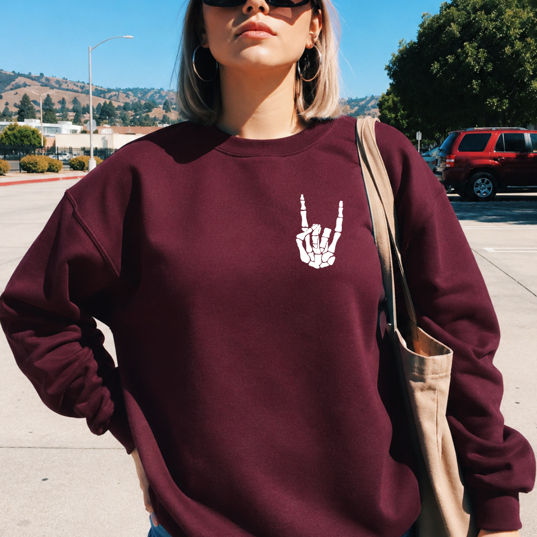 Rock On Skull Hand Classic Crew