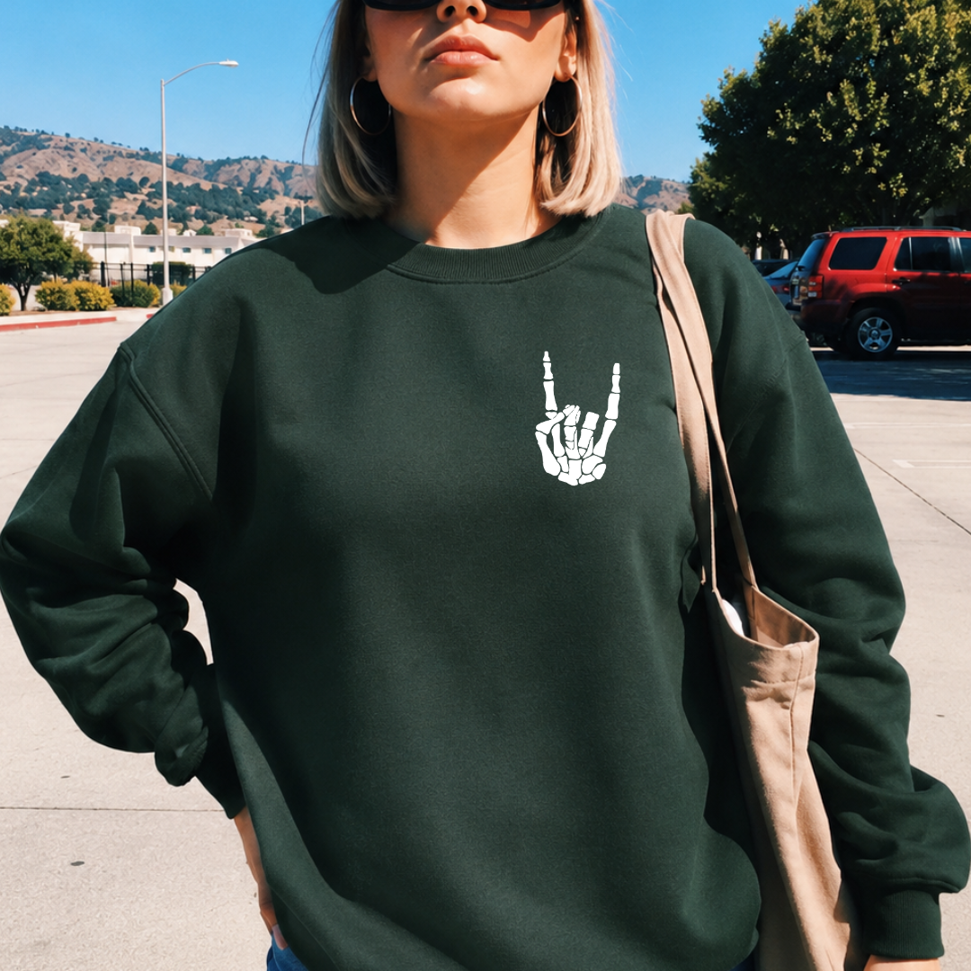 Rock On Skull Hand Classic Crew