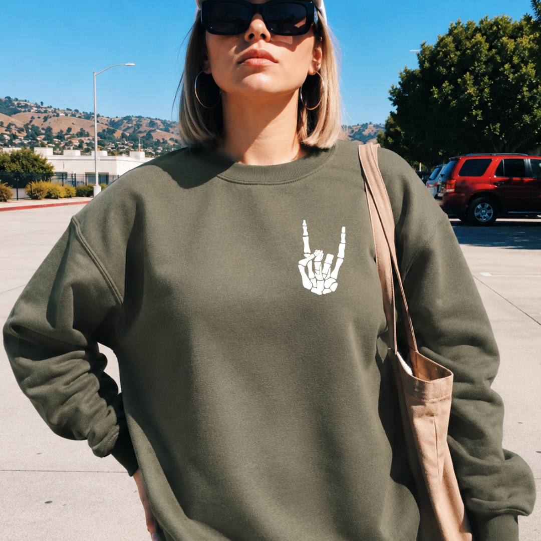 Rock On Skull Hand Classic Crew