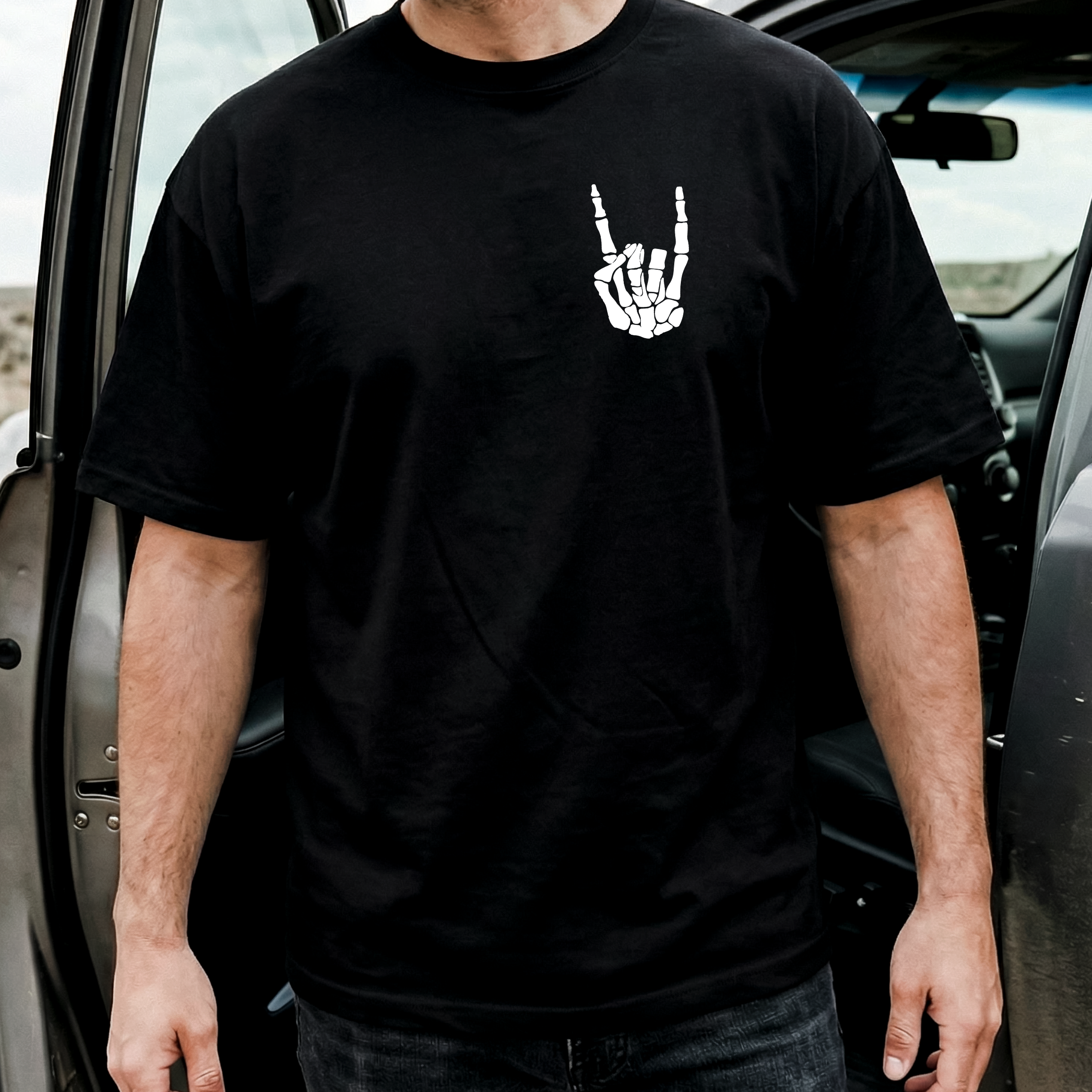 Rock On Skull Hand Heavy Weight Tee (Boxier Style)