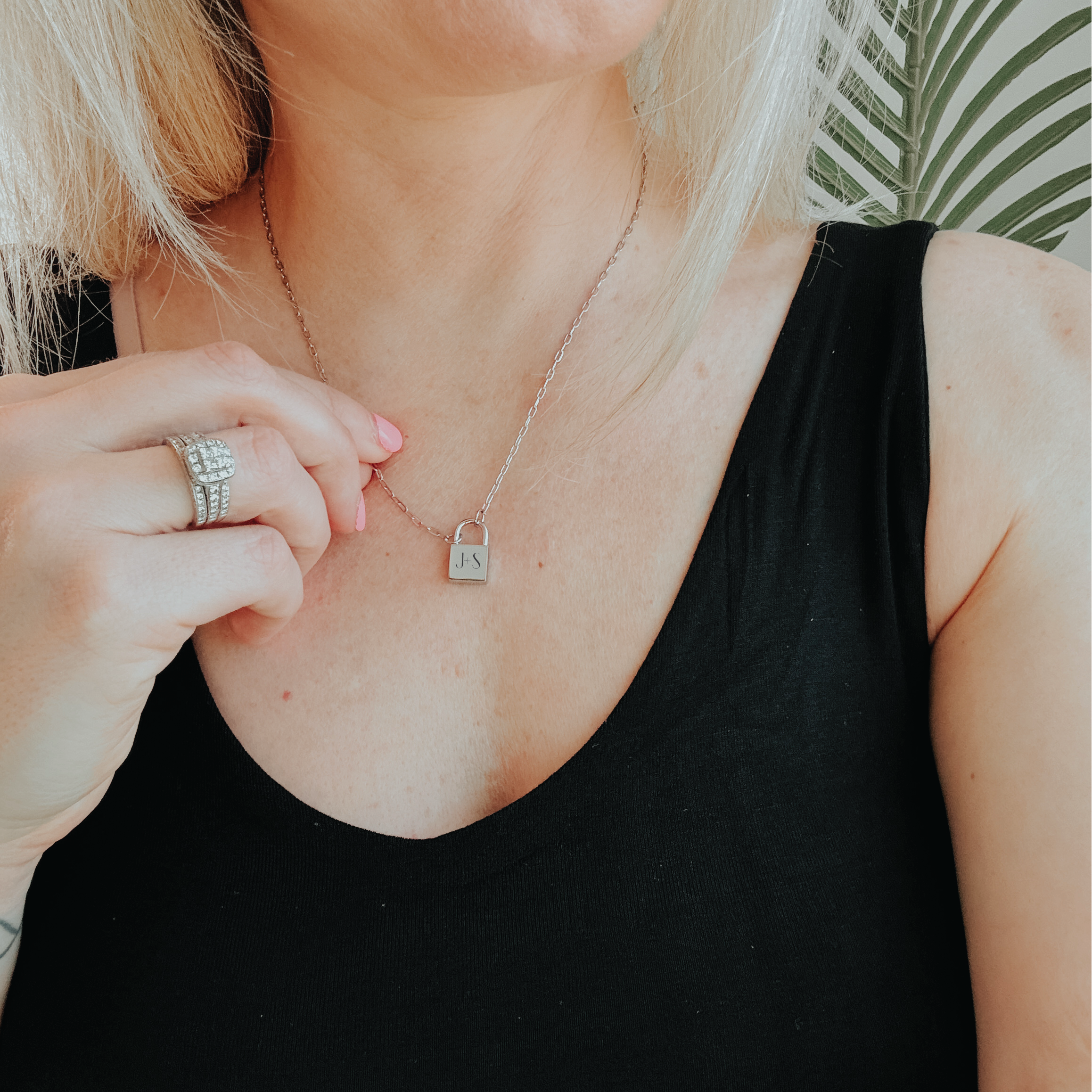 Customizable Initial Engraved Lock Necklace