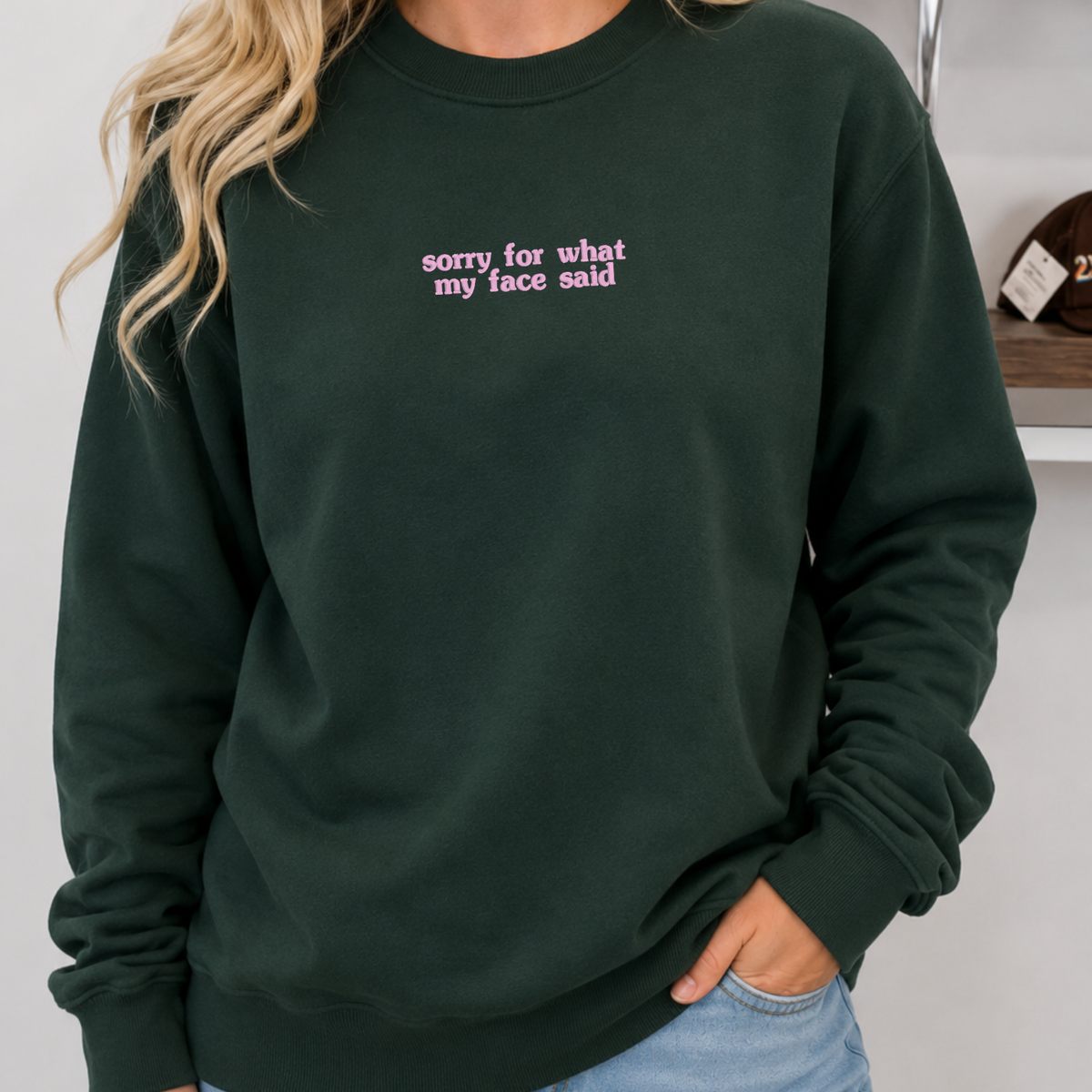 Sorry for what my face said Embroidered Ultra Soft Crew Neck Sweater