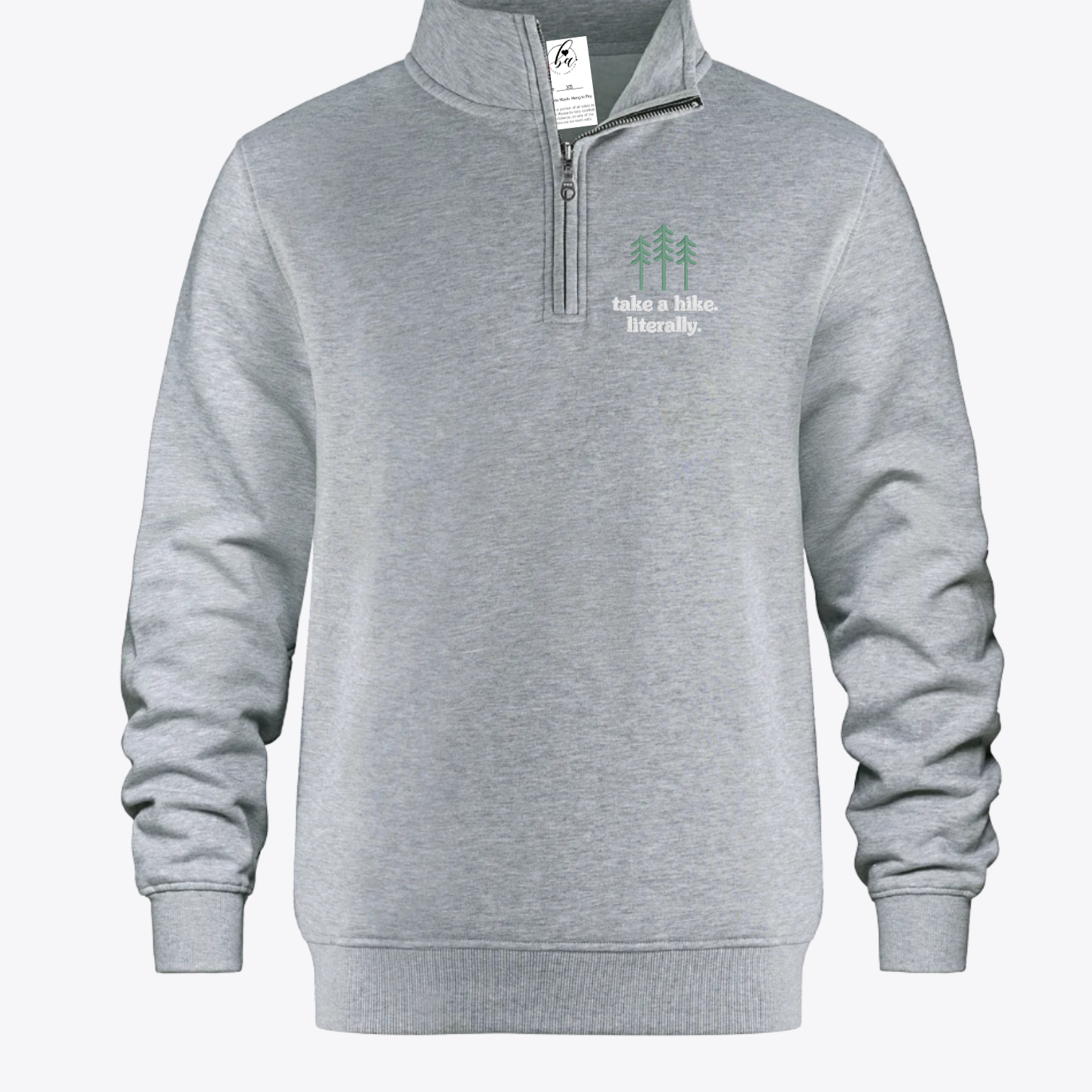 Take a Hike. Literally. Embroidered 1/4 Zip Sweater