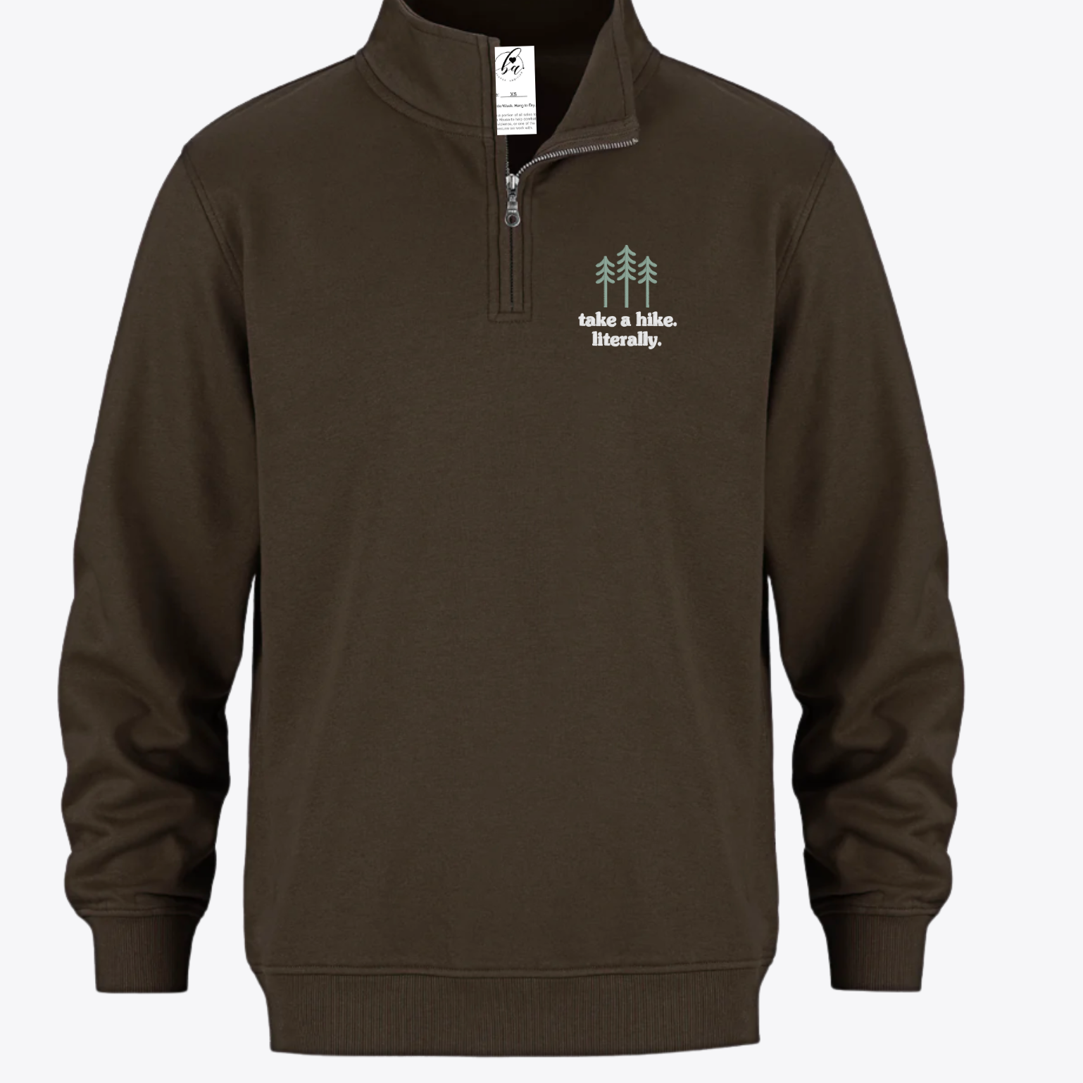 Take a Hike. Literally. Embroidered 1/4 Zip Sweater