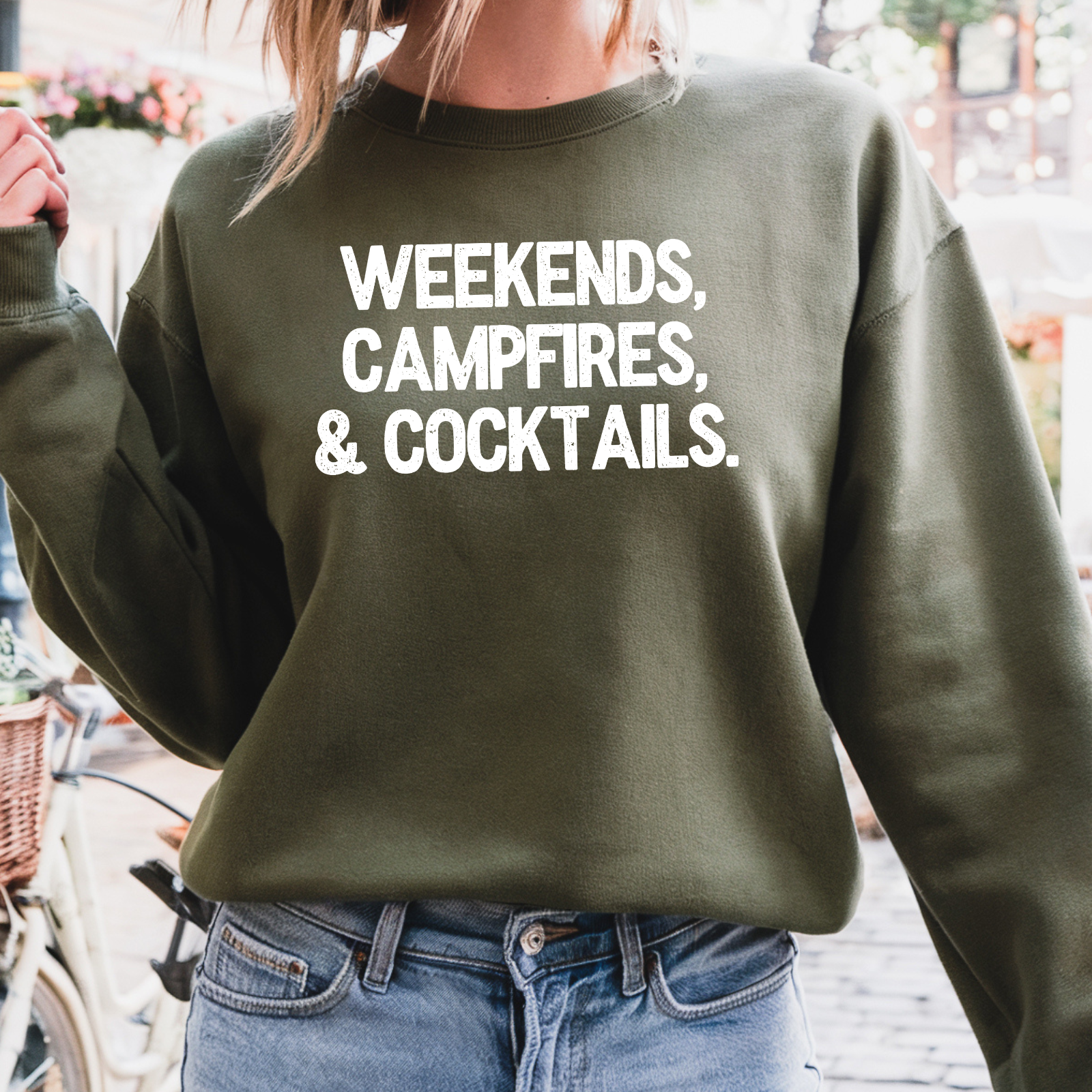 Weekends, Campfires & Cocktails Cozy Crew Neck Sweater