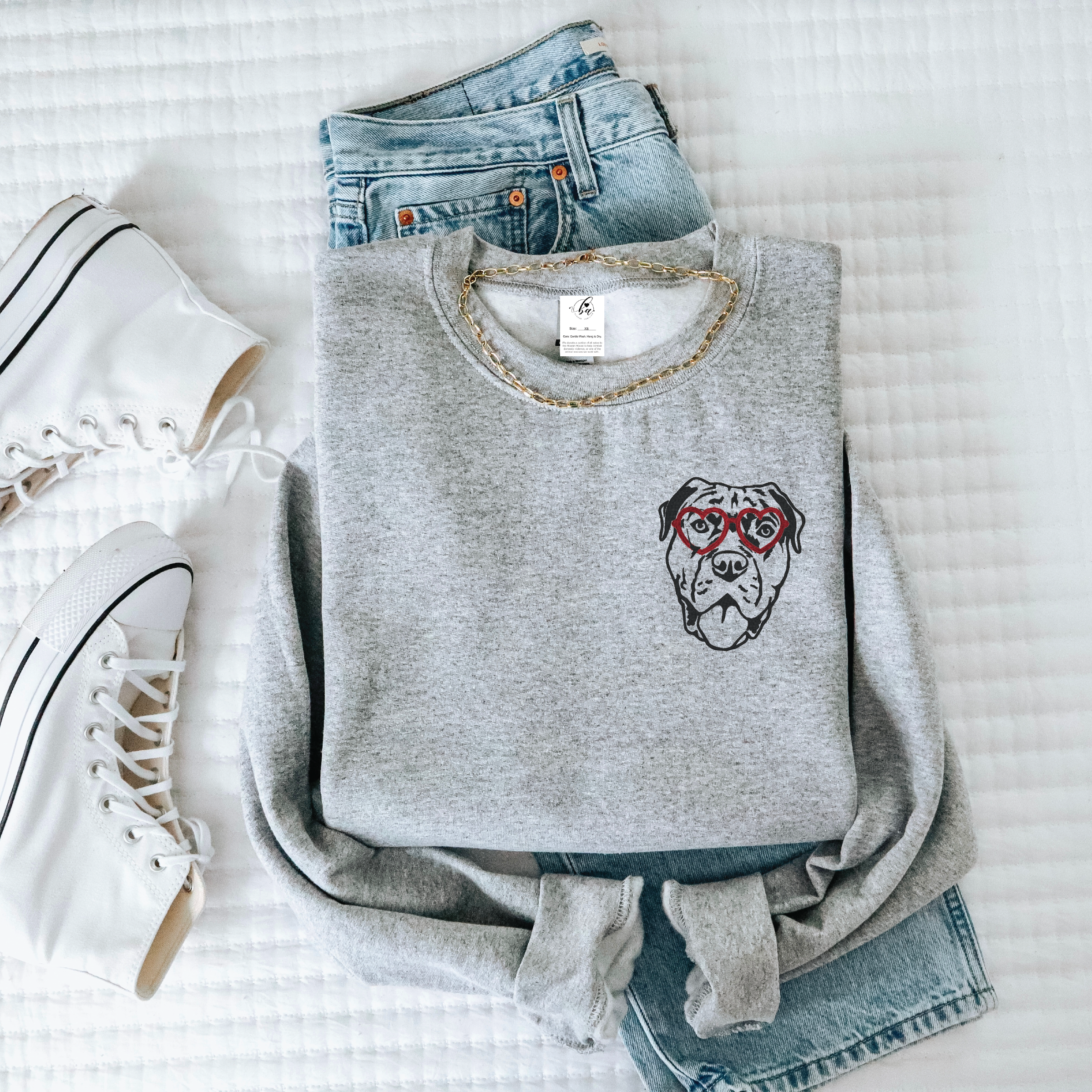 Cane Corso with Heart Glasses Embroidered CLASSIC Crew Neck Sweater