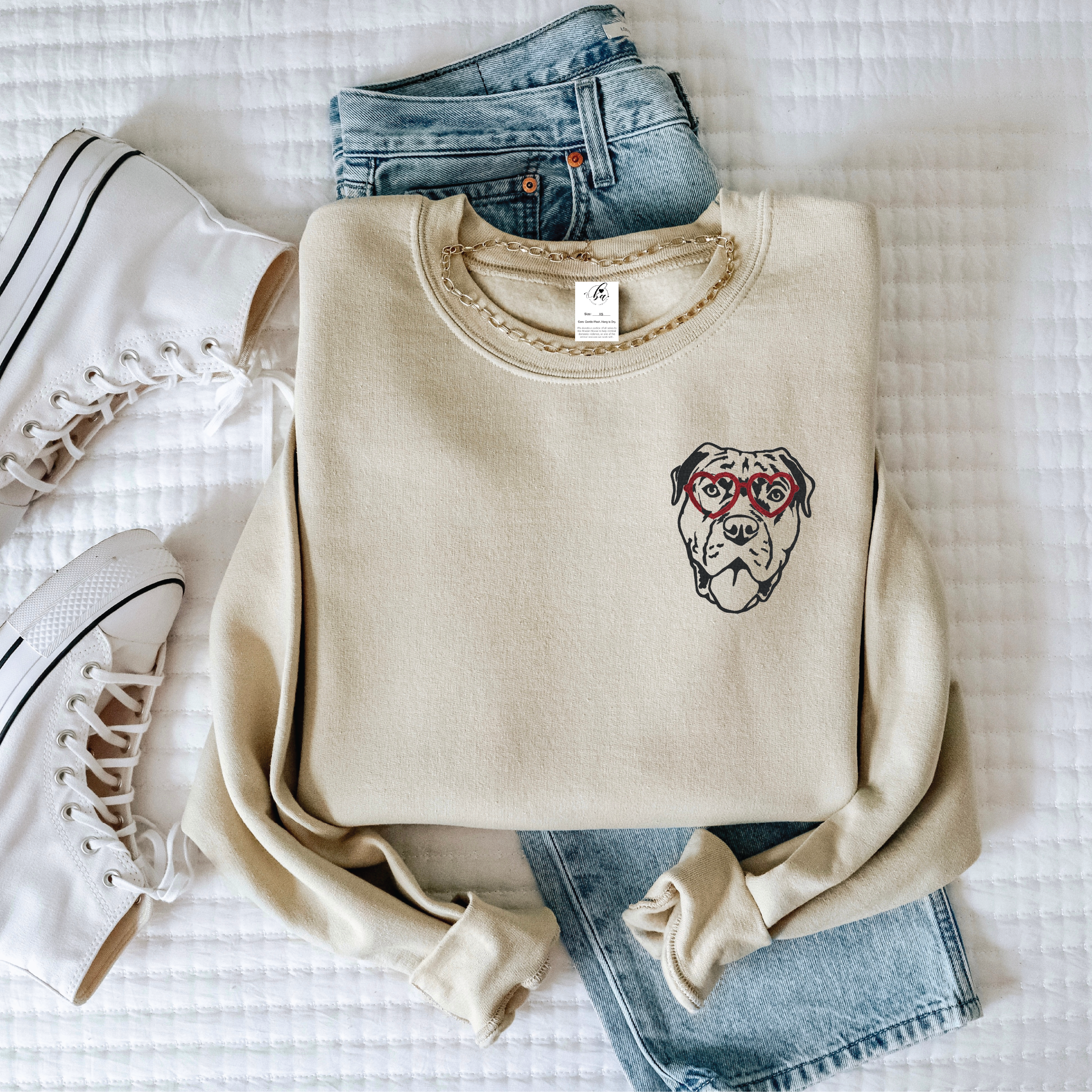 Cane Corso with Heart Glasses Embroidered CLASSIC Crew Neck Sweater