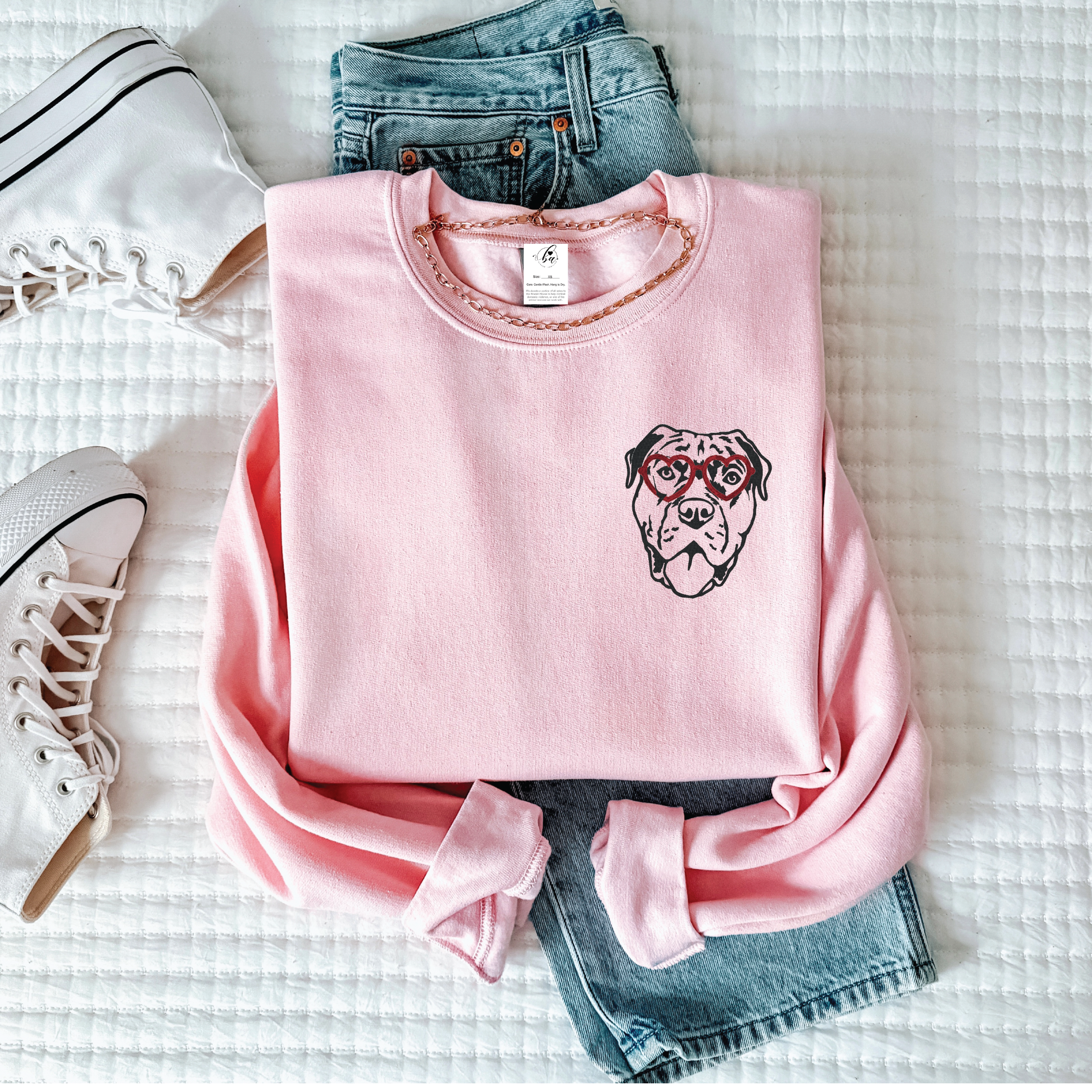 Cane Corso with Heart Glasses Embroidered CLASSIC Crew Neck Sweater