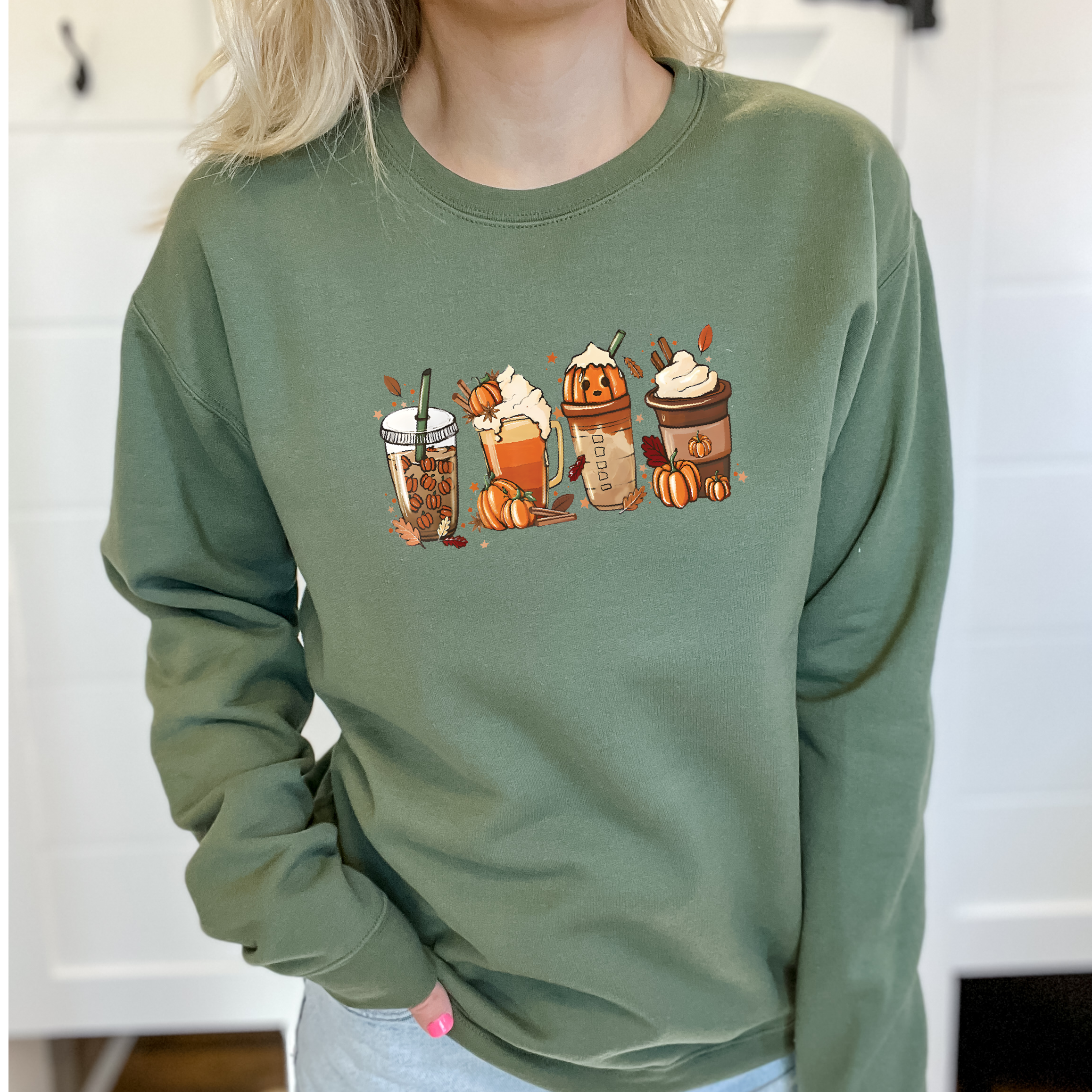Pumpkin Spice Drinks Obsession Cozy Crew Neck Sweater