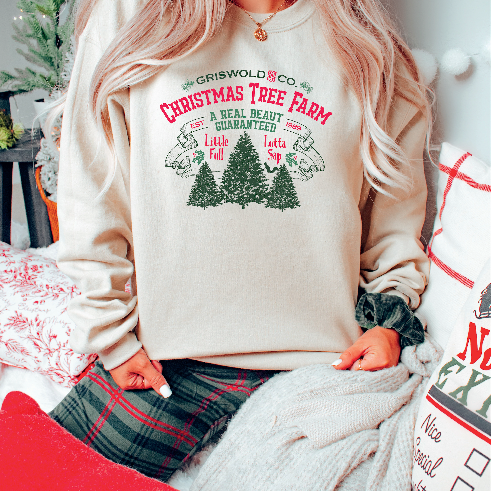 Gris Christmas Tree Farm {Multi Color} Classic Crew Neck Sweater