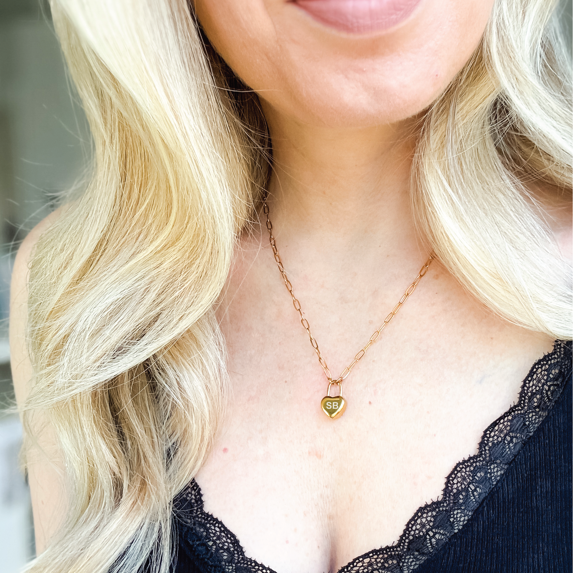 Customizable Engraved Heart Padlock Necklace