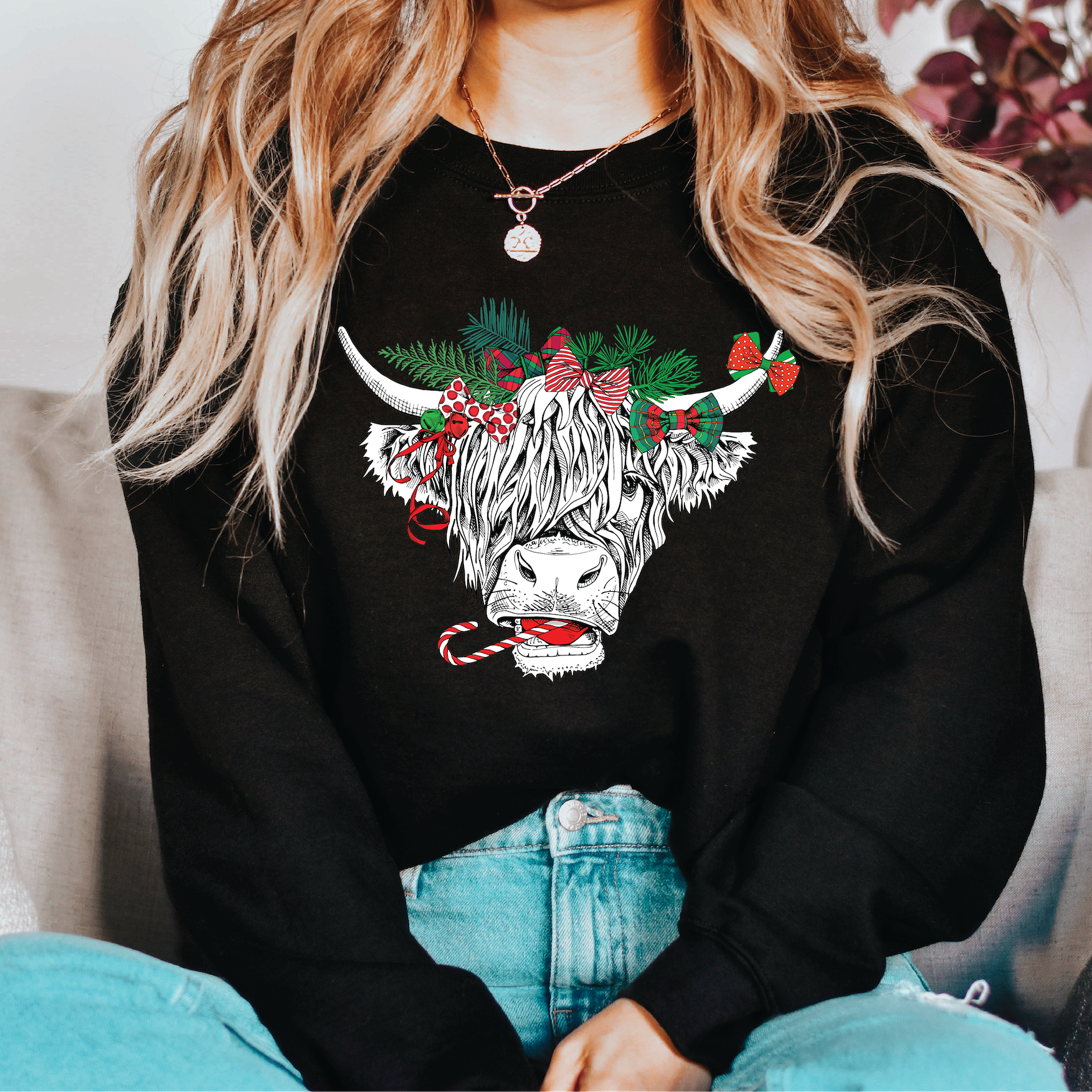 Holly Highland Cow Classic Crew Neck Sweater