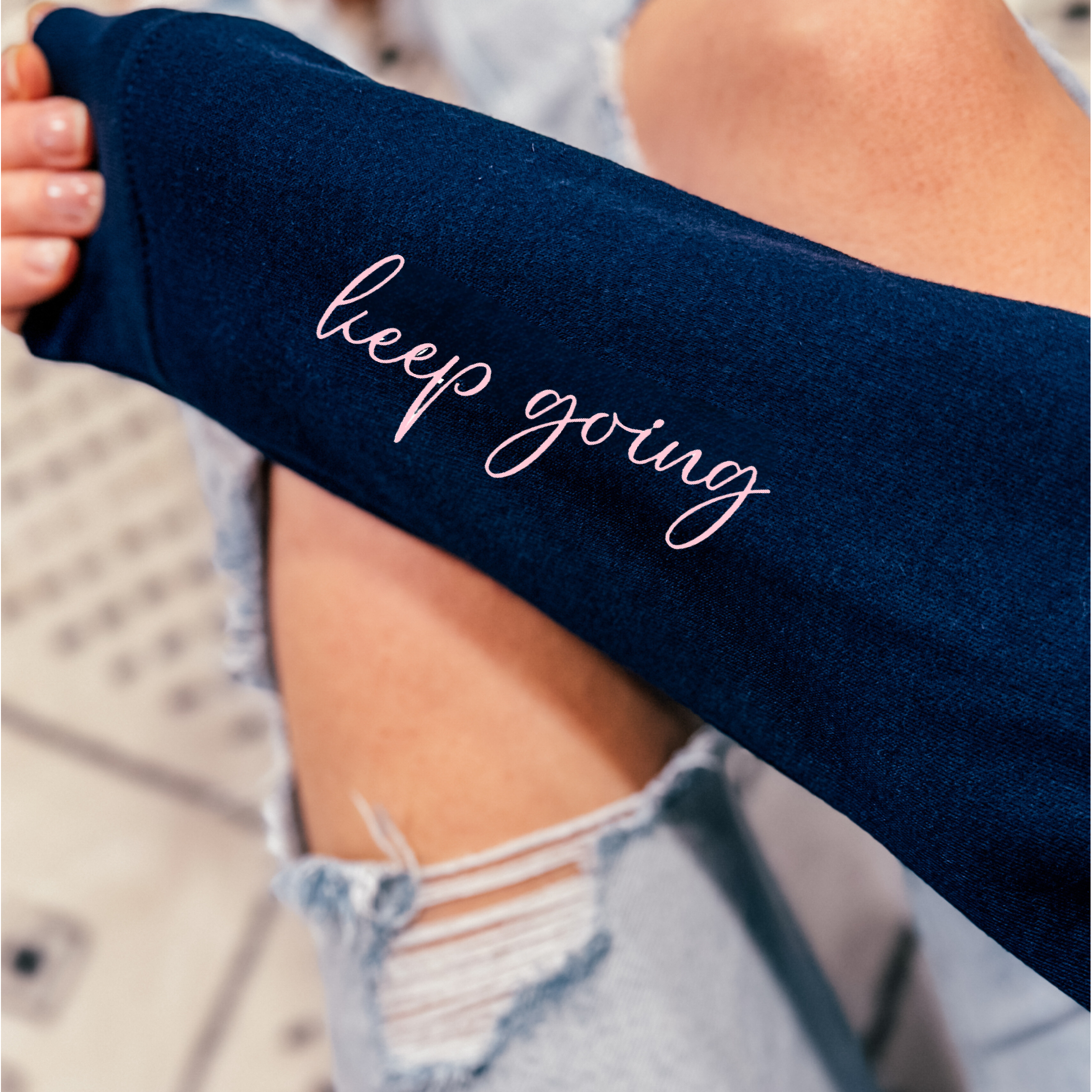 Keep Going Embroidered Cozy Crew Neck Sweater