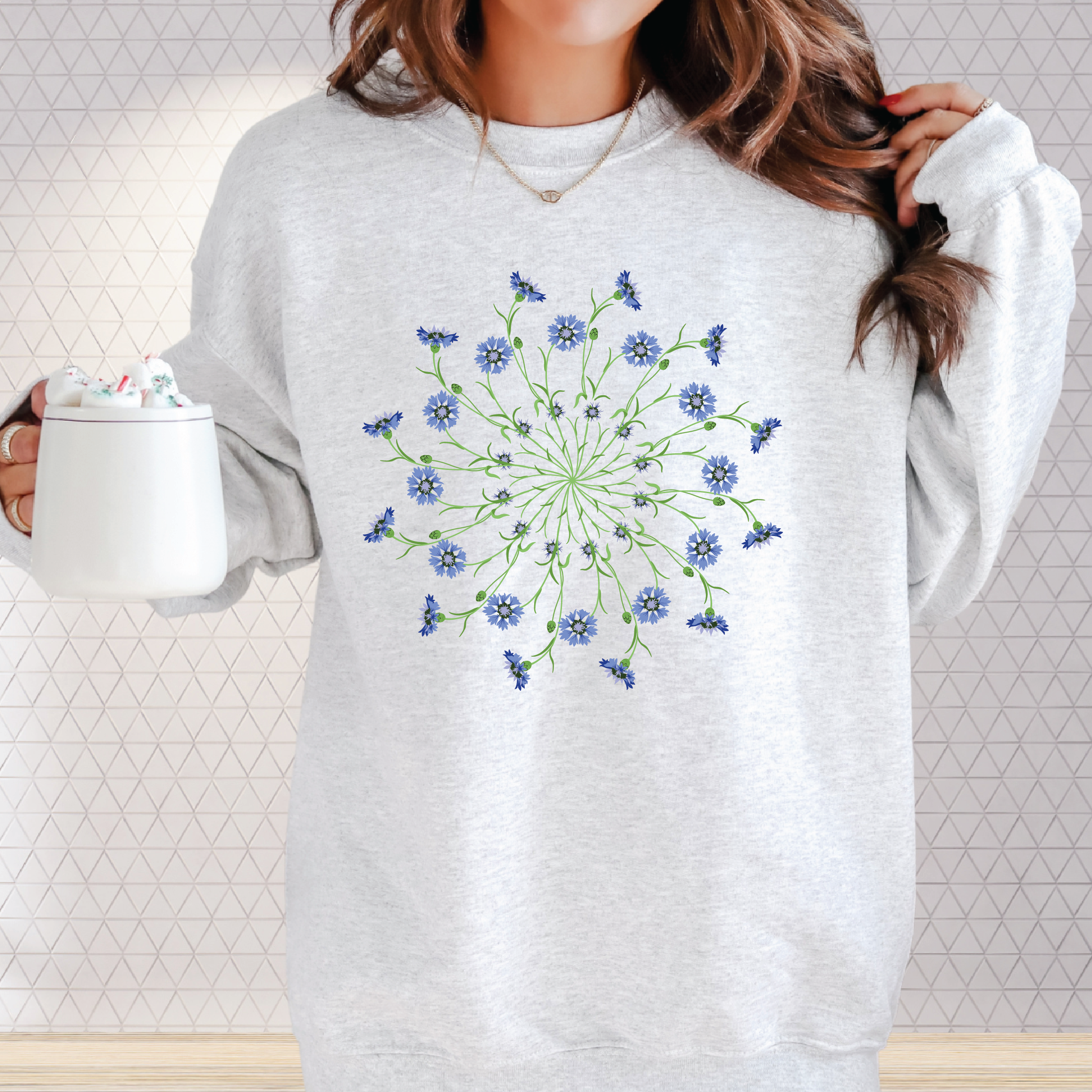 Cornflower Mandala Classic Crew Neck Sweater