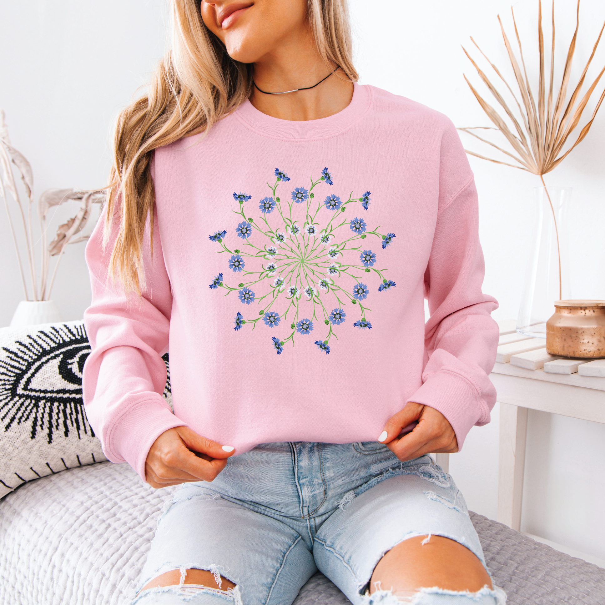 Cornflower Mandala Classic Crew Neck Sweater