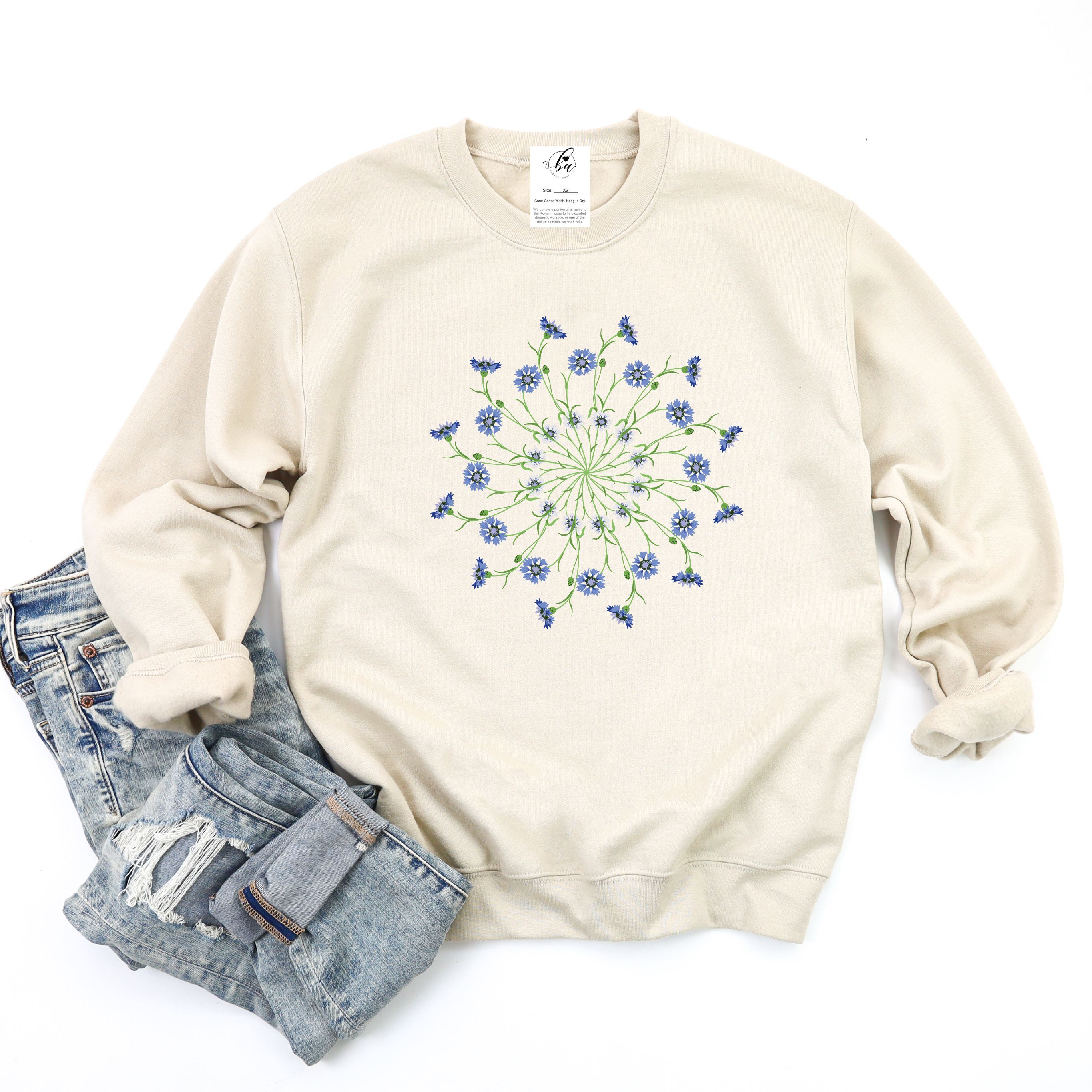 Cornflower Mandala Cozy Crew Neck Sweater