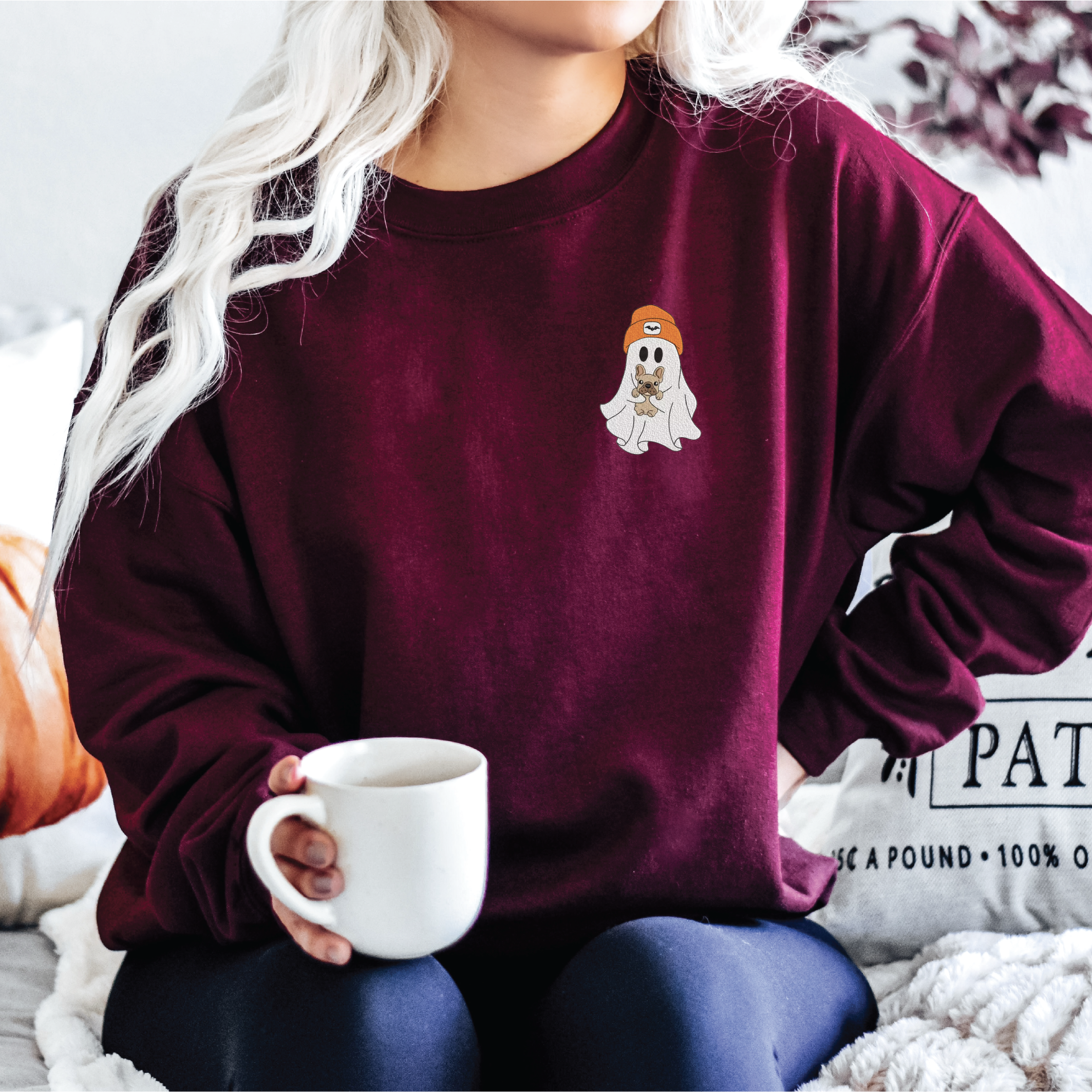 Embroidered Ghost with Dog Classic Crew Neck Sweater