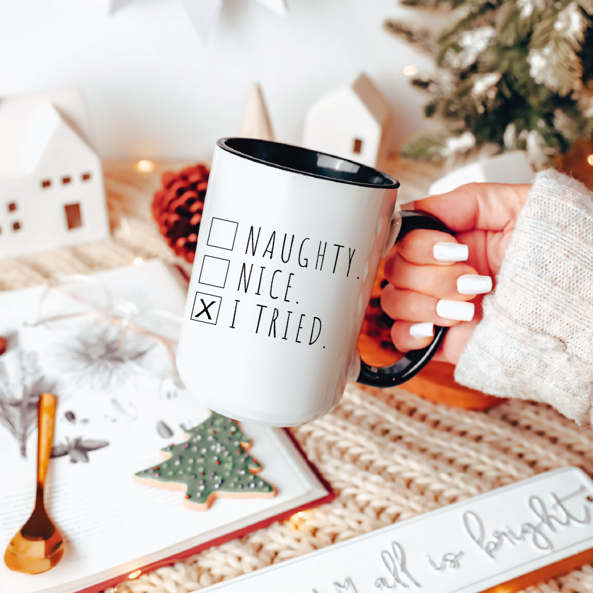 Naughty Nice I Tried 15oz Christmas Mug