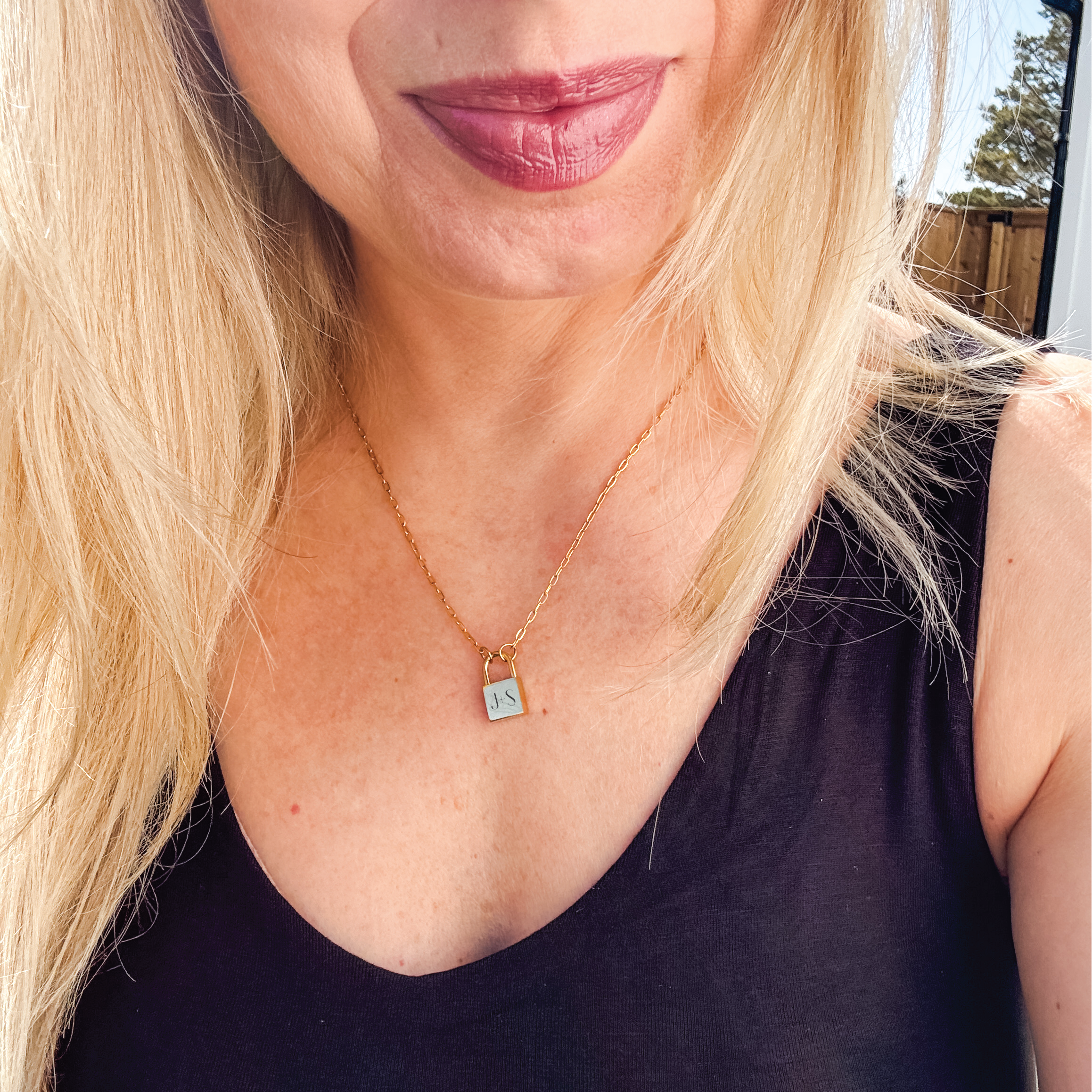 Customizable Initial Engraved Lock Necklace