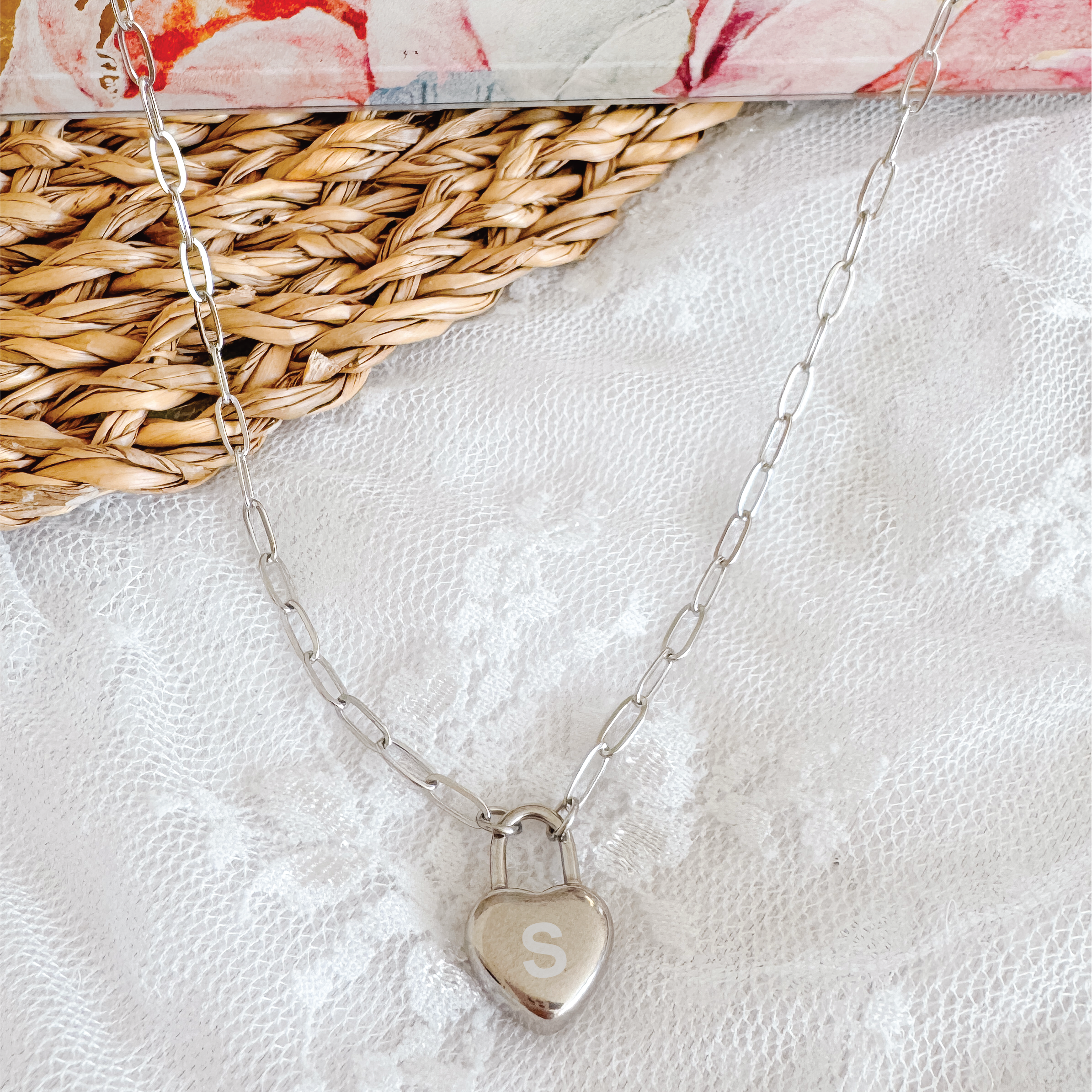 Customizable Engraved Heart Padlock Necklace