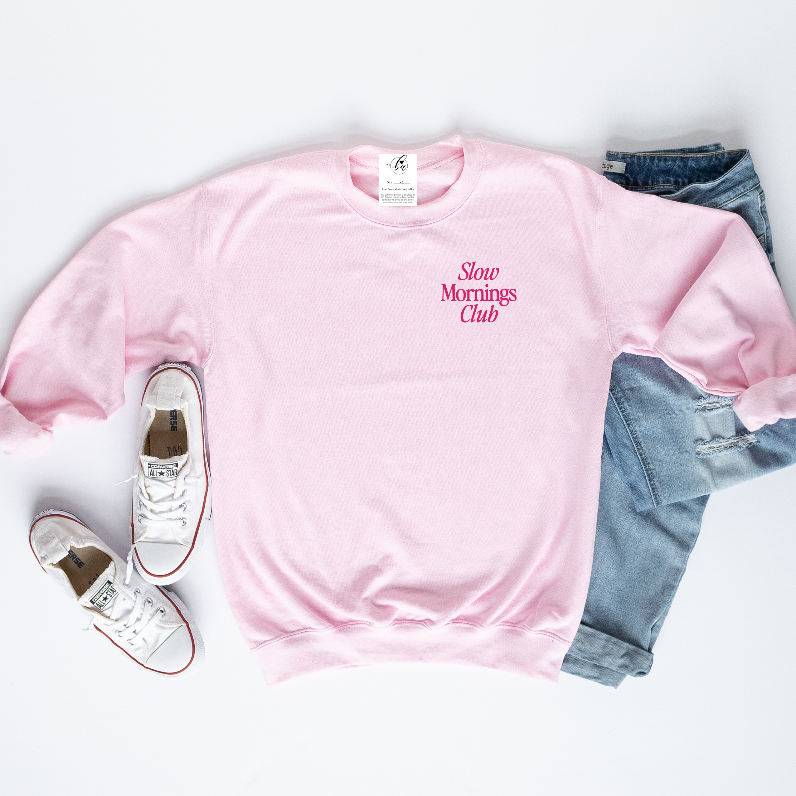 Slow Mornings Club Embroidered Cozy Crew Neck Sweater